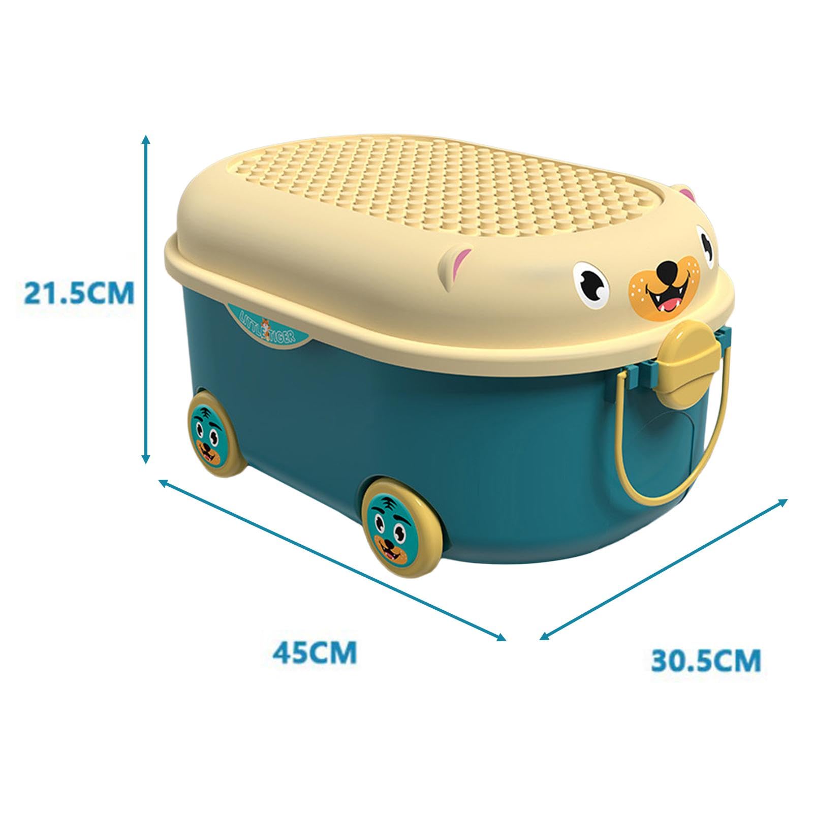 Juego de 2 cajas de almacenamiento de juguetes con ruedas con asas para cuarto de bebé, dormitorio de niños, juegos, azul, 45 x 30,5 x 21,5 cm