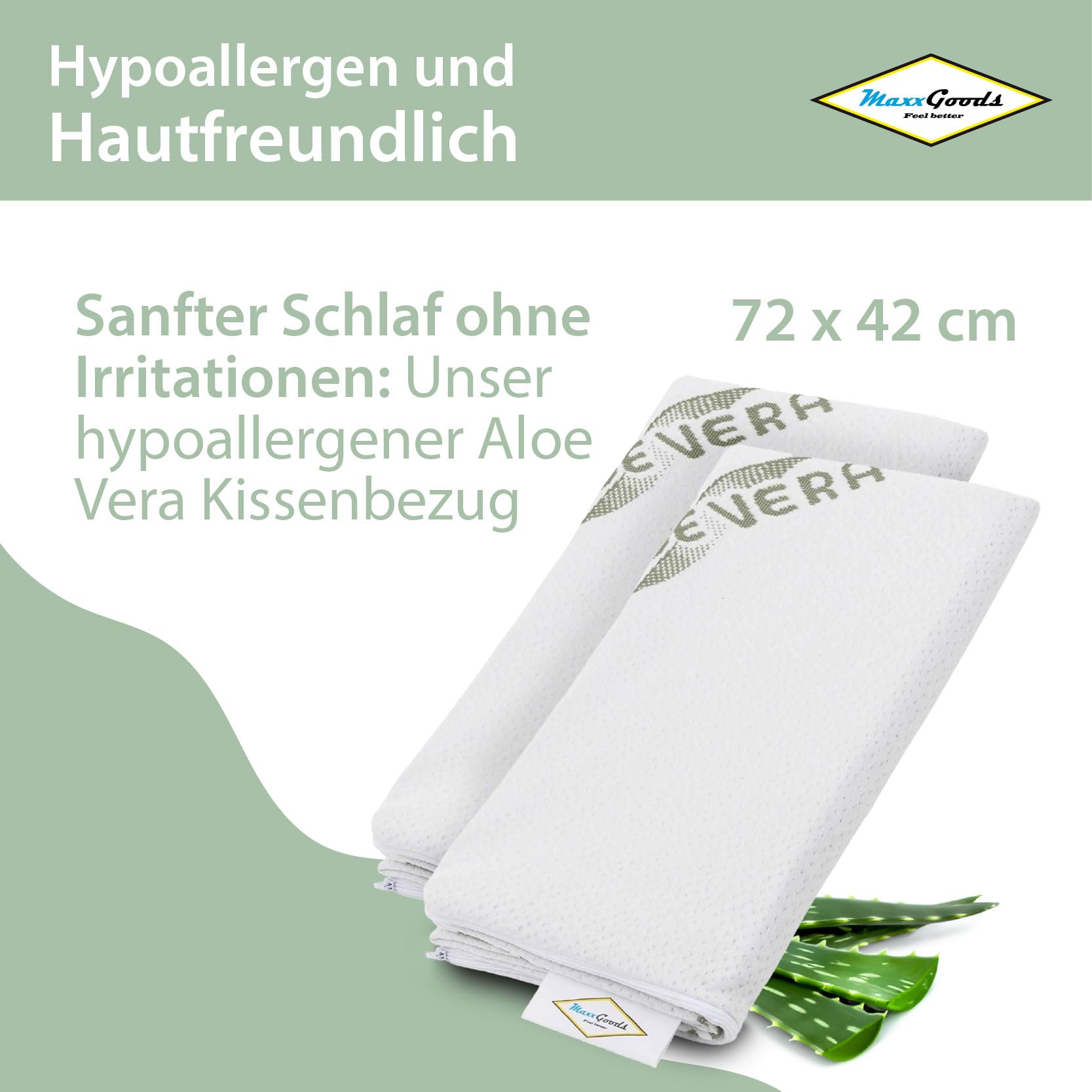 MaxxGoods Aloe Vera Hypoallergenic Pillowcases 42 x 70 cm : Amazon.com.be:  Home & Kitchen