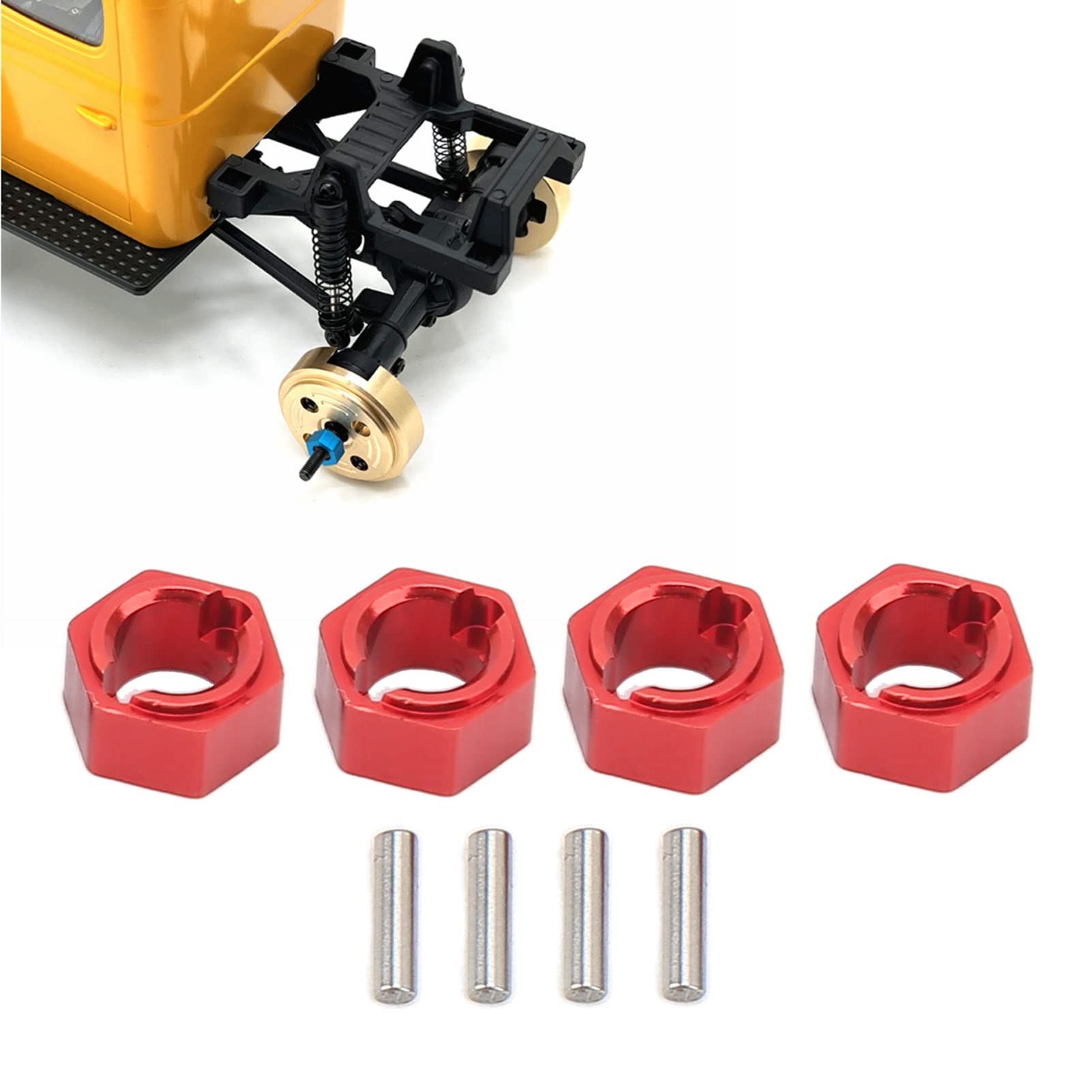 Hex Wheel Hubs, 7mm Professional Aluminum Alloy RC Wheel Hex Drive Adapter Flanged Lock Nuts Thick Drive Adapters for FMS FCX24 1/24 RC Car (Red)