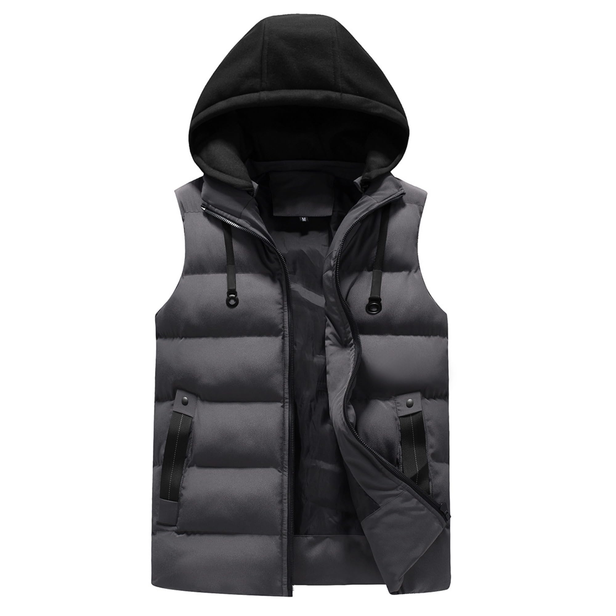 JEShifangjiusu Gilet da uomo leggero e resistente al vento, giacca invernale senza maniche con cappuccio staccabile con zip