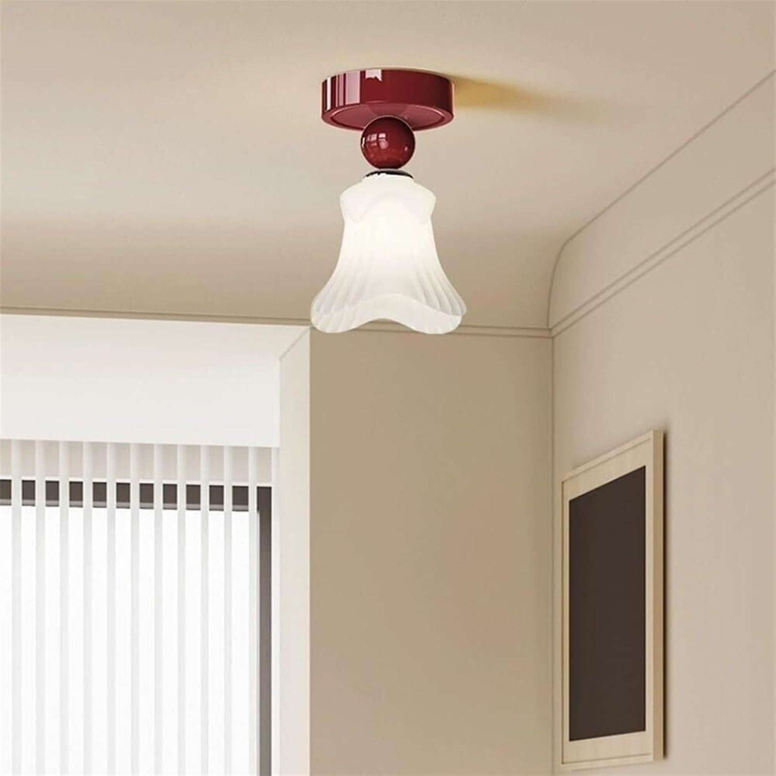 Nowoczesna kremowa lampa sufitowa do przedpokoju - Nordic Creativity Wino Czerwone Półwpuszczana na wyspę kuchenną, francuski minimalistyczny kwiat mleczny wisząca do sypialni, przedpokoju i