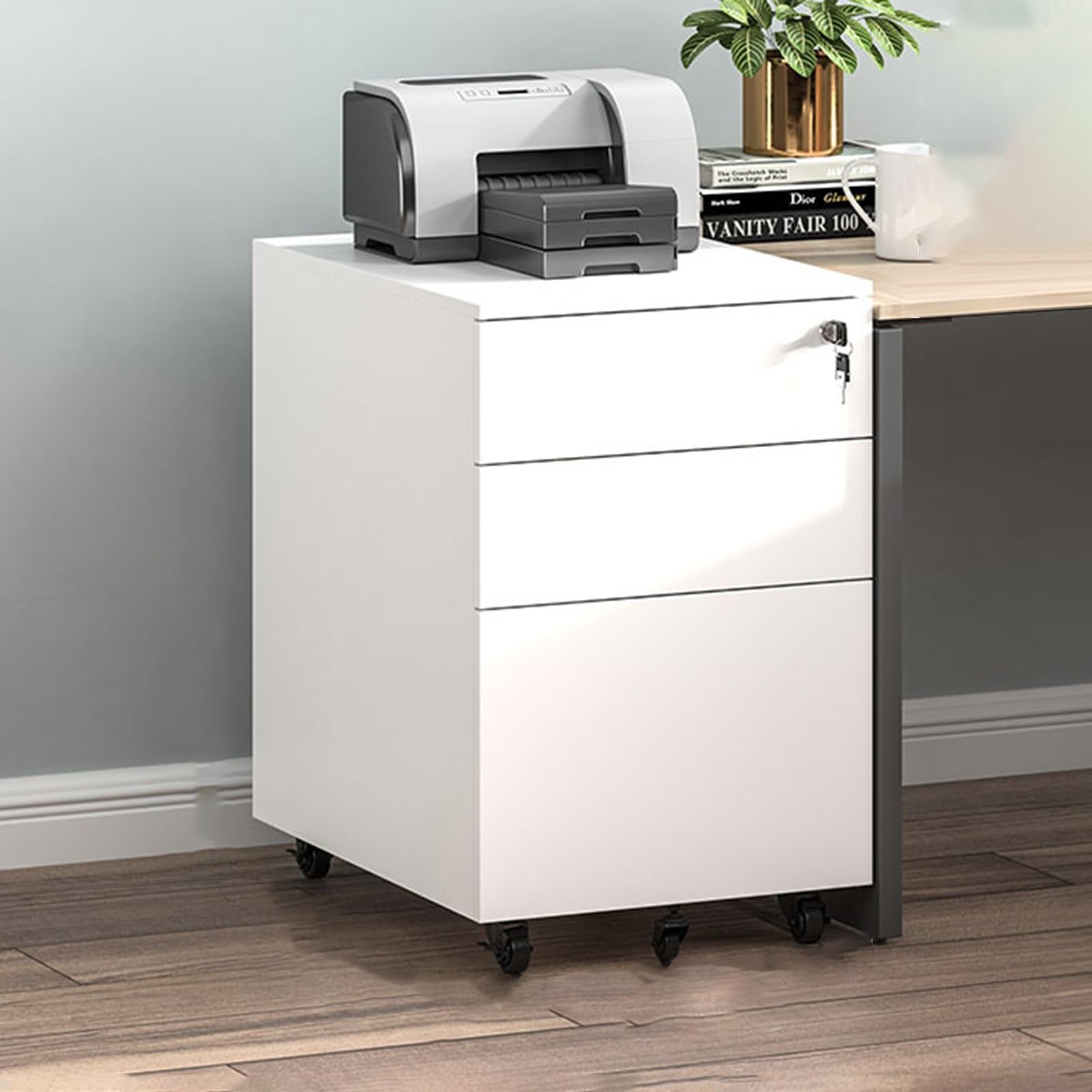 SaryEdge Mobile File Cabinet with Locking Drawers for Home Office Modern A4 Storage Under Desk Keyed Filing Cabinet for Office Stylish Document Storage Solution,White-39 * 50 * 60cm