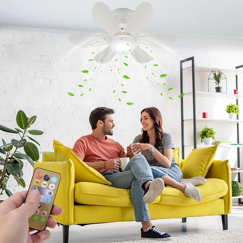 Ventilateur Plafond Avec Lumière LED - 40W, Télécommande, 3 Vitesses - Gris, Pour Chambre Ou Bureau