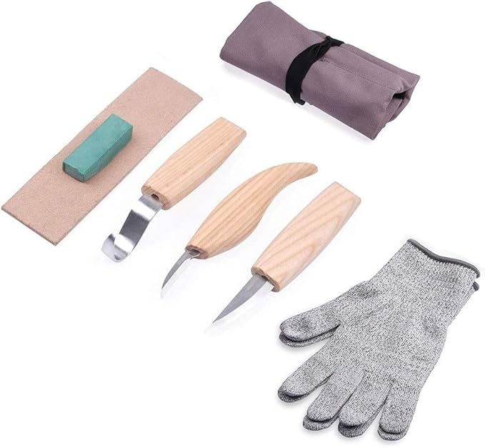5pcs Wood Carving Tools Set+Cut Resistant Gloves,Spoon Carving Hook