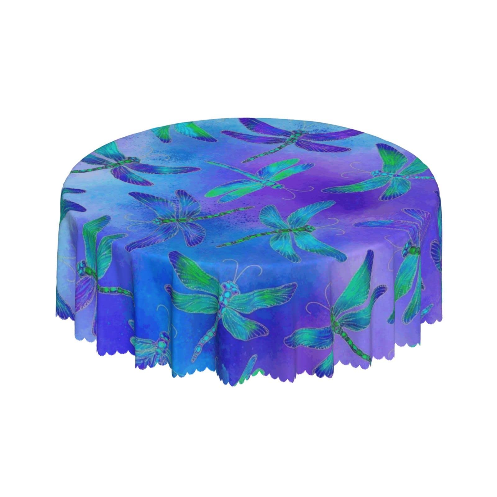 Lsjuee Neon Dragonfly Purple Blue Round Tablecloth 60 Inch Printed Washable Tablecloth for Dining Party Holiday Fall Home Decorative