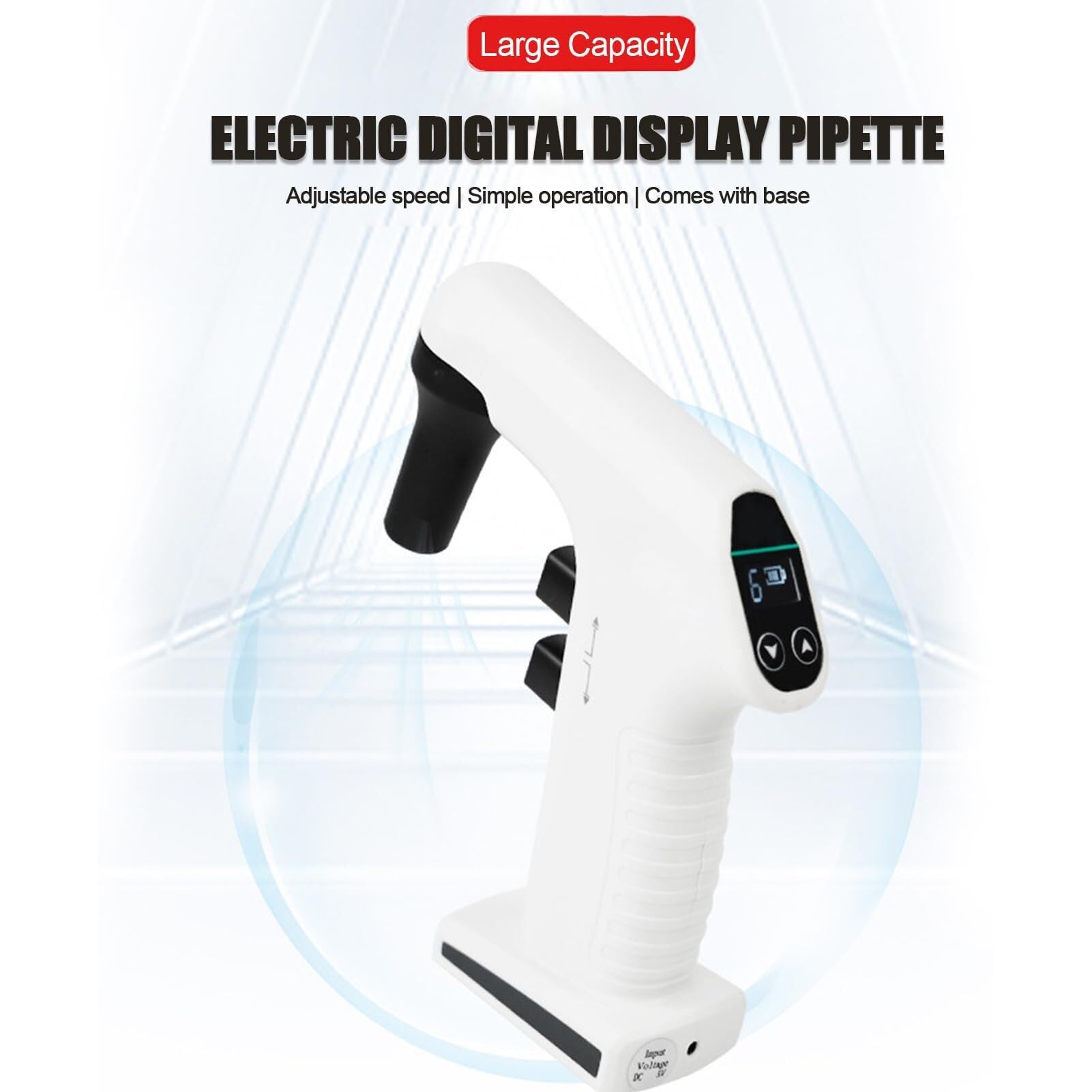 Controlador Electrónico de Pipetas 0.1-100mL, Bomba Eléctrica con LCD, 6 Velocidades, Drenaje Dual, Filtro Hidrofóbico, Batería Recargable para Laboratorio