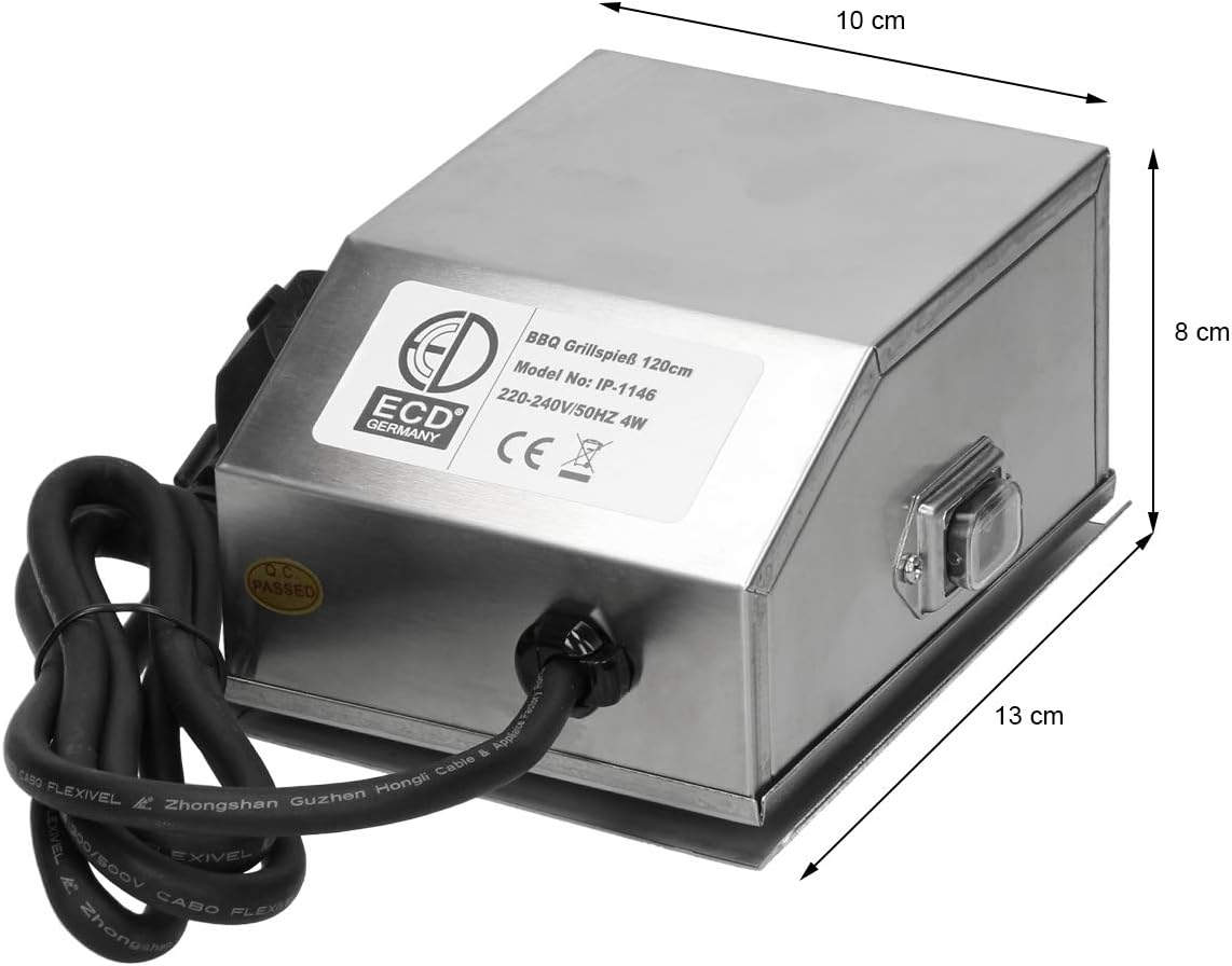 ECD Germany Girarrosto Barbecue Elettrico Girevole 120 cm con Aghi per Carne Motore in Acciaio Inox 220-240 V incl. Supporto Motore Spiedo Fermacarne Griglia Carne BBQ Rosticceria Professionale ECD Germany Girarrosto Barbecue Elettrico Girevole 120 cm con Aghi per Carne Motore in Acciaio Inox 220-240 V incl. Supporto Motore Spiedo Fermacarne Griglia Carne BBQ Rosticceria Professionale