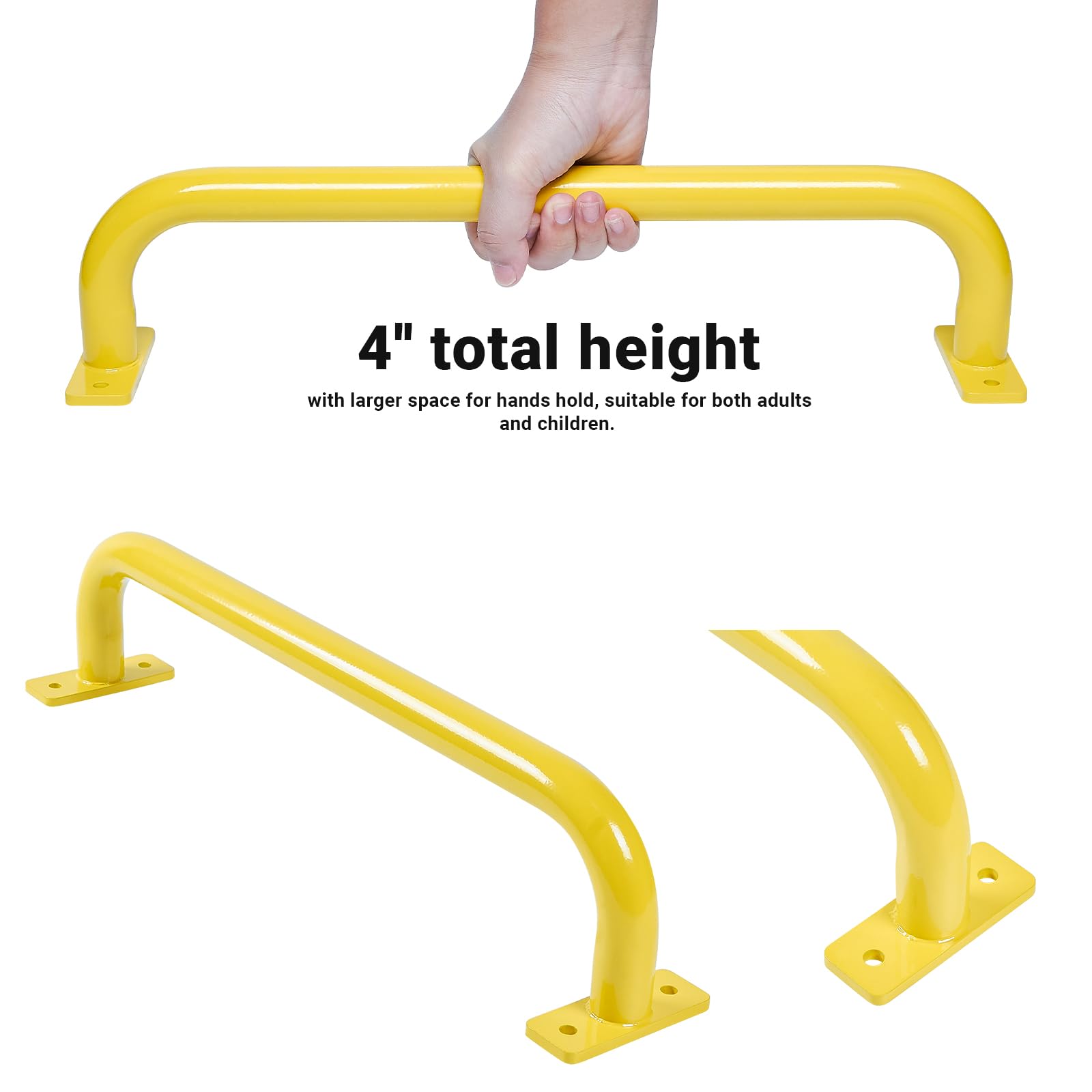 ESPETS 2 Pack 17 Inch Metal Playground Accessories Safety Handles Yellow, Playset Grab Bar, Swing Set Attachment Hand Grips, Indoor Climbing Handle Monkey Bars for Play Structure
