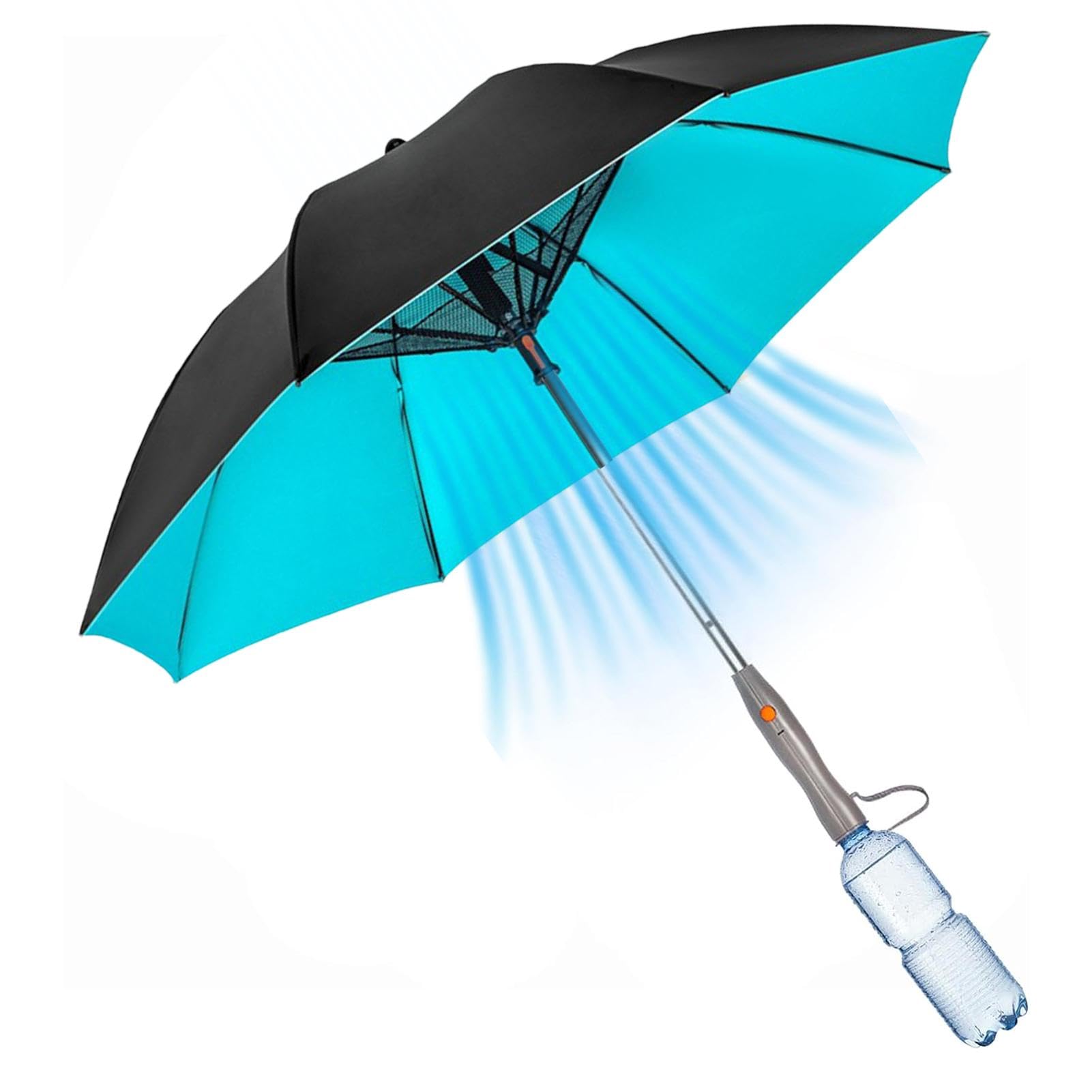 KERALI Umbrella with Fan and Mist - USB Rechargeable Sun Umbrella with Built in Fan and Mister Spray for Heat Protection | UV protection Misting Umbrella for Festival, Beach and Summer Activities