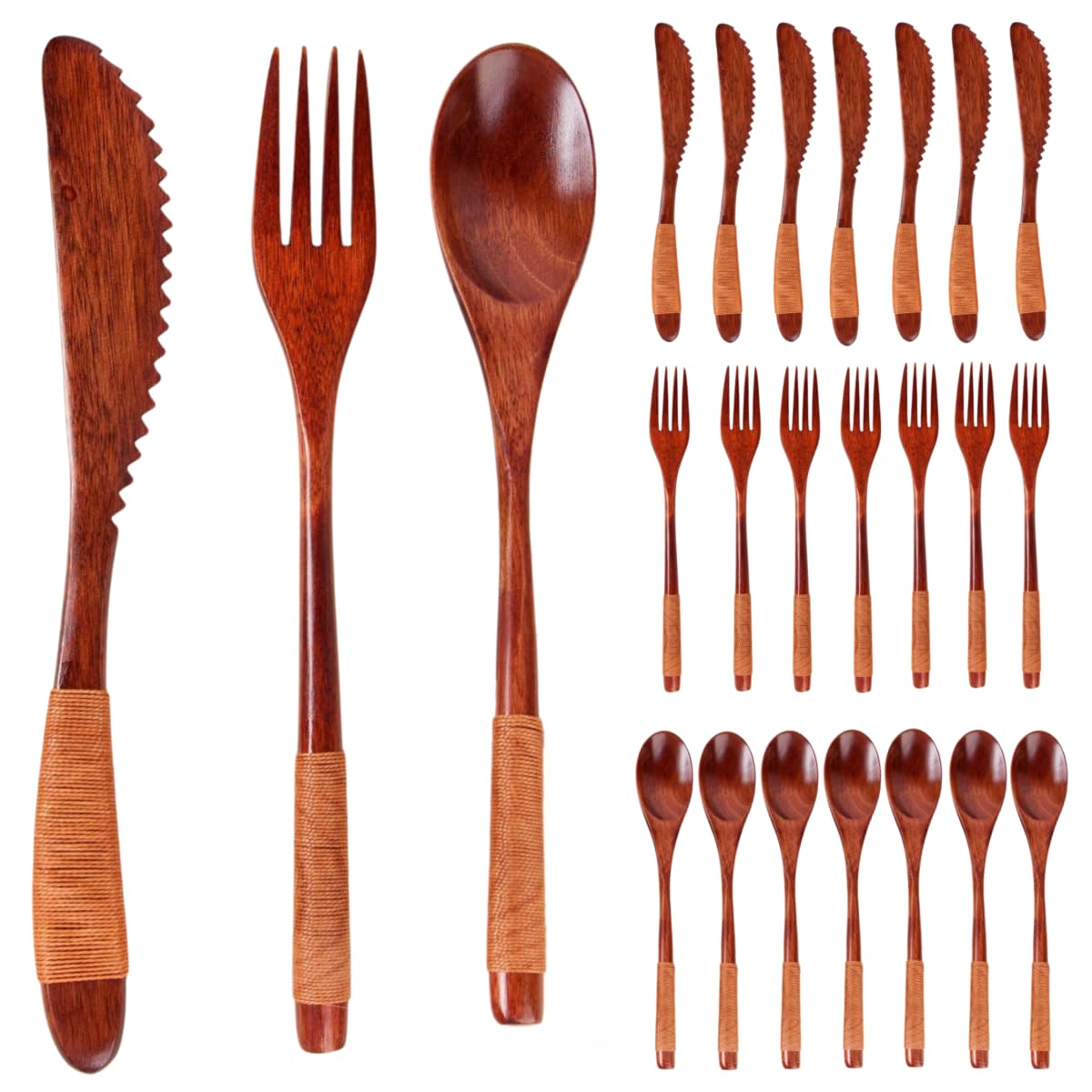 Holzbesteck Set Tragbares Walnussfarbenes Holzbesteckset Für Reisen Camping Und Outdoor Aktivitäten Gelbe Linie 8 Teilig