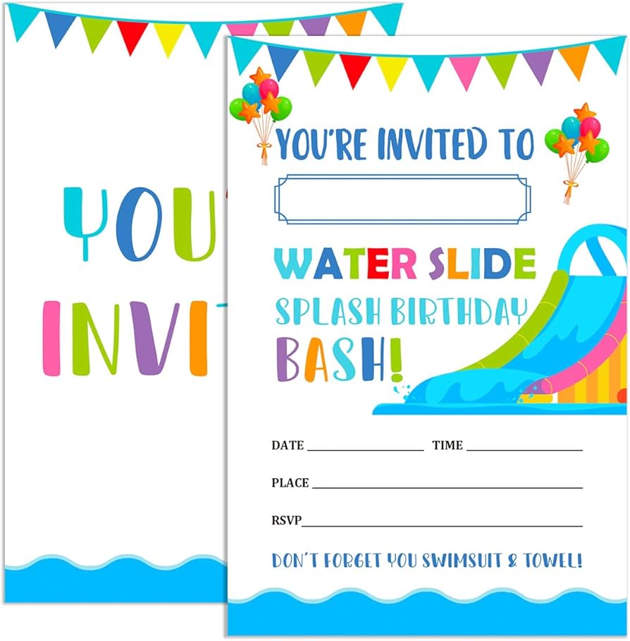 amazon-com-water-slide-birthday-invitations-for-girls-with-envelopes-bash-invites-for-birthday-pool-party-waterslide-splish-splash-summer-birthday-party-invitations-cards-splash-birthday-bash-4-x6-set-of-20