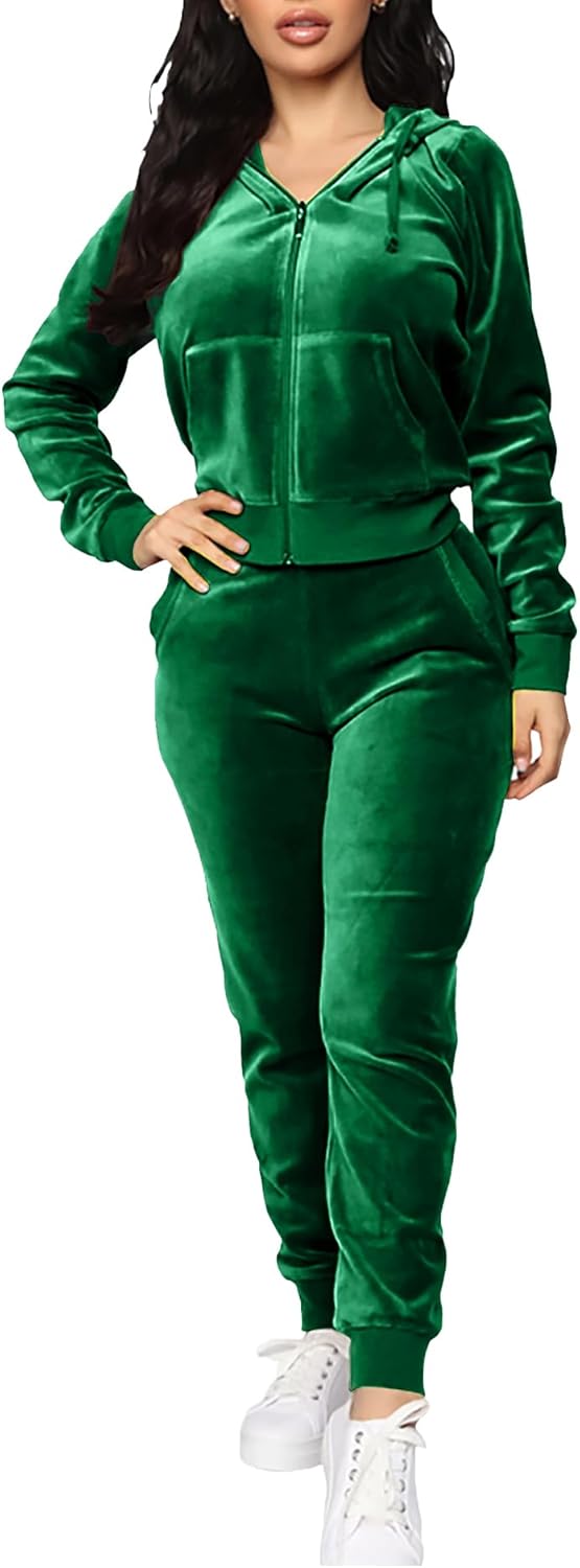 BOGURST Velour Tracksuit Set Womens Sweatshirt Full Zip Hoodie Sweatsuit and Casual Jogger with Pockets
