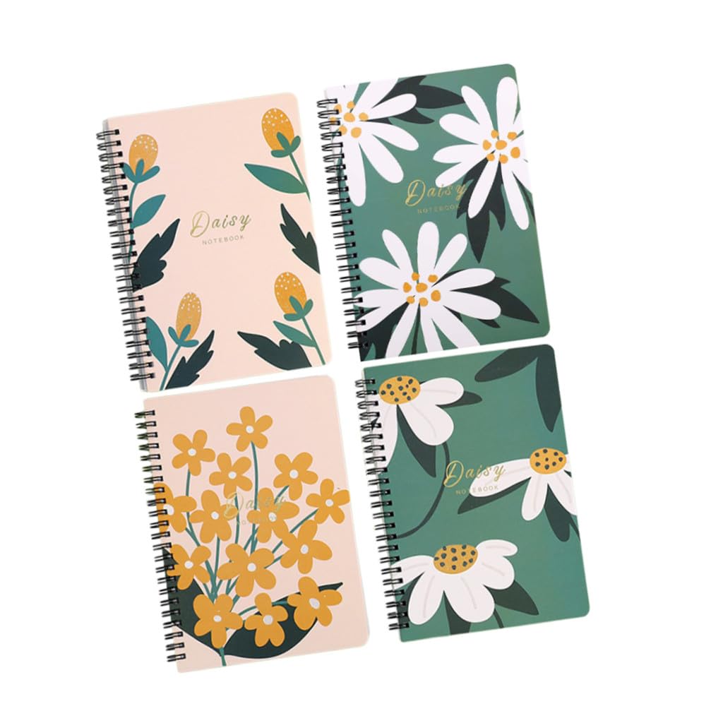Angoily 4 Pièces Cahier à Spirale Floral Notes Pratiques pour Étudiants pour Prendre des Notes et Journaliser