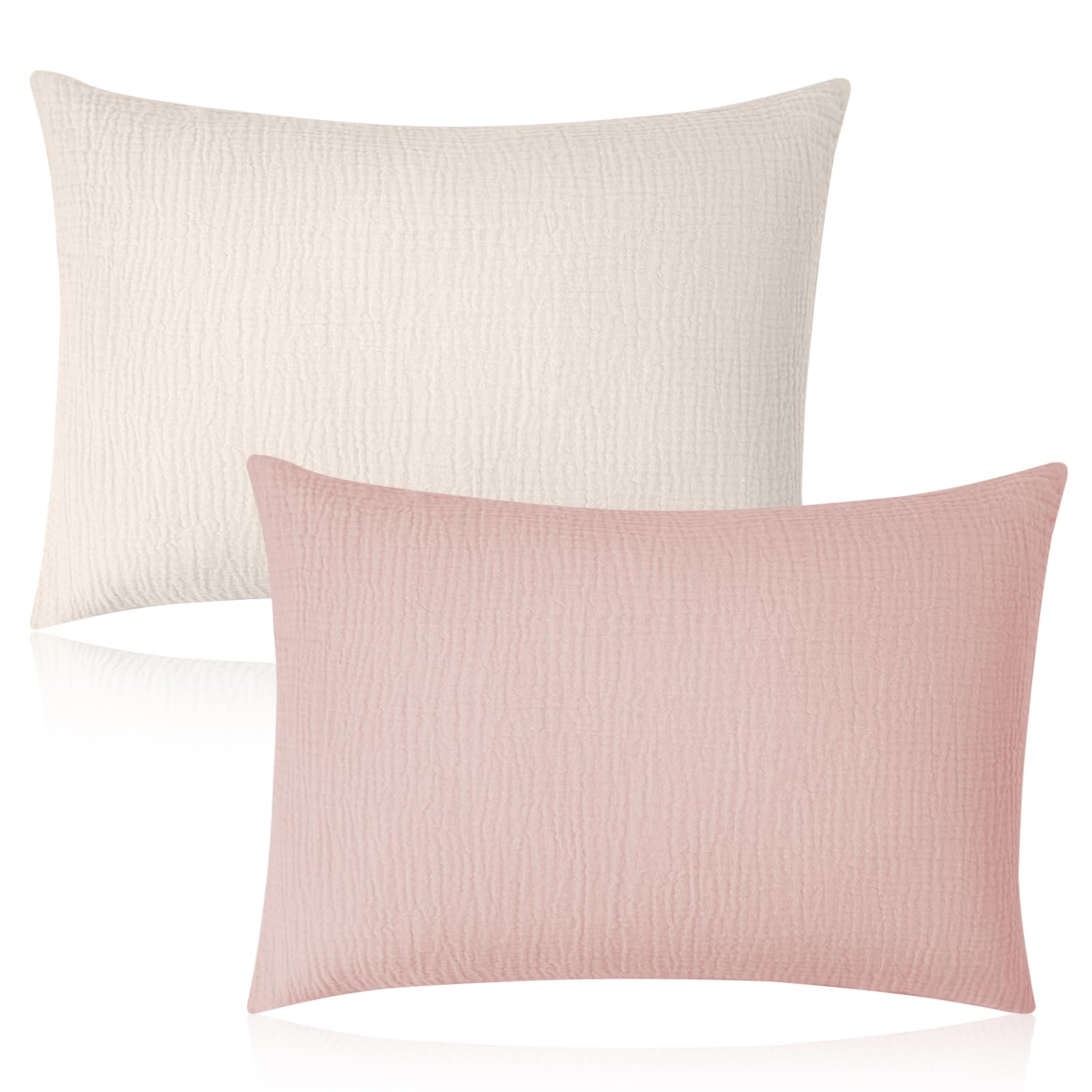 2 Pcs Toddler Pillow Cases Cotton Muslin Soft Breathable Toddler Pillow Cases Protectors for Baby Kids, Sand Red, Beige, 15×19 inch