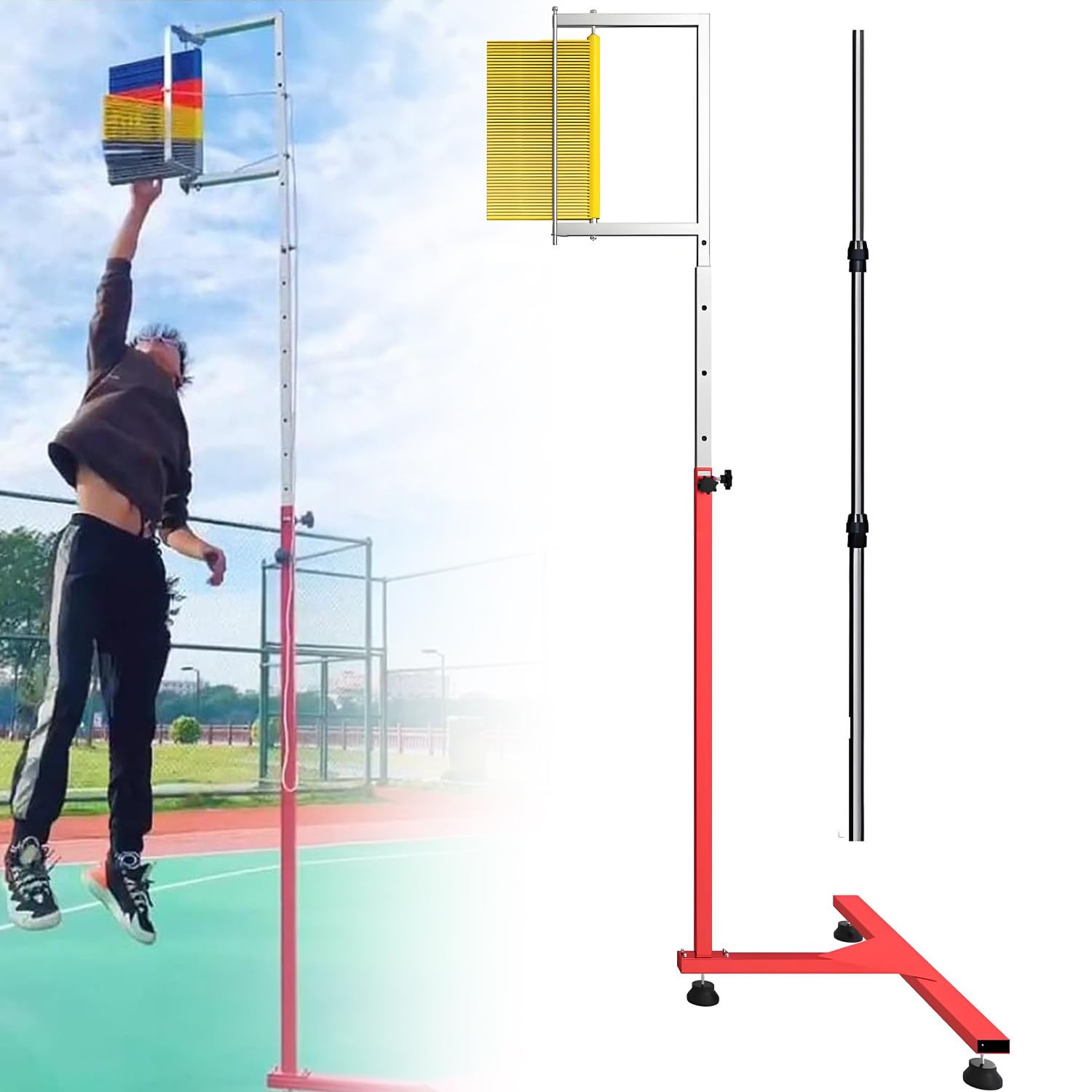 Pionowy tester skoków z kółkami, przenośne urządzenie dotykowe do pomiaru wydajności sportowej w koszykówce, siatkówce, piłce nożnej, odpowiedni dla dorosłych i dzieci