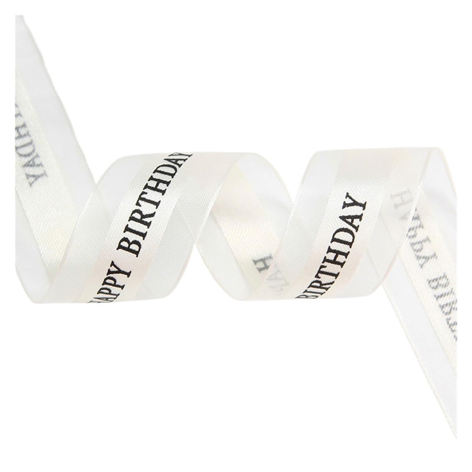 AOEGBY Cake Wrapping Ribbon 50Yards/Roll Packaging Ribbon Printed With Happy Birthday Ribbon Cake Decoration Ribbon(Ivory)