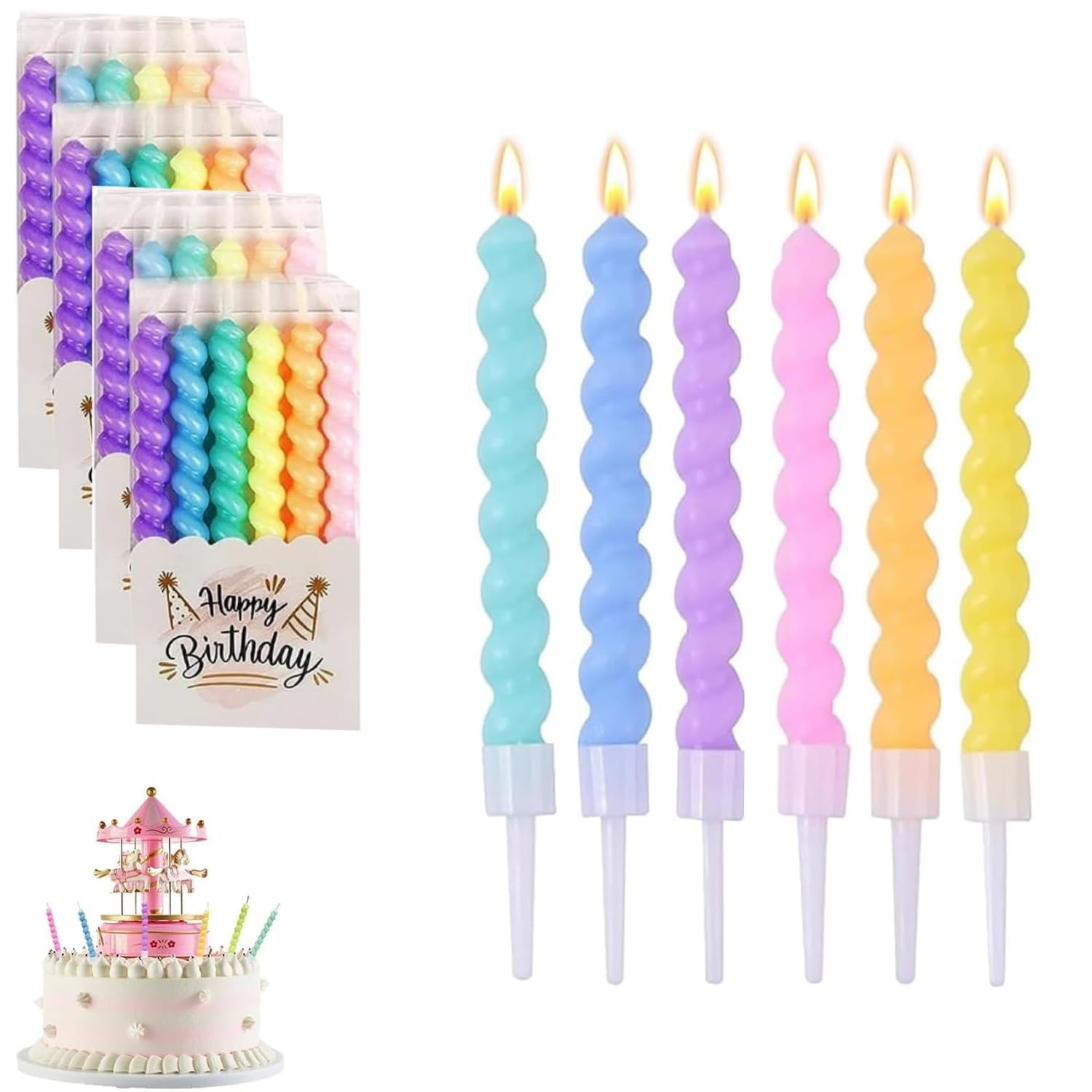 JFangZHZH 12 Pcs Birthday Candles for Cakes,Happy Birthday Candles,Rainbow Spiral Party Candles,for Birthday Cake Baby Shower Cake Wedding Party Decoration