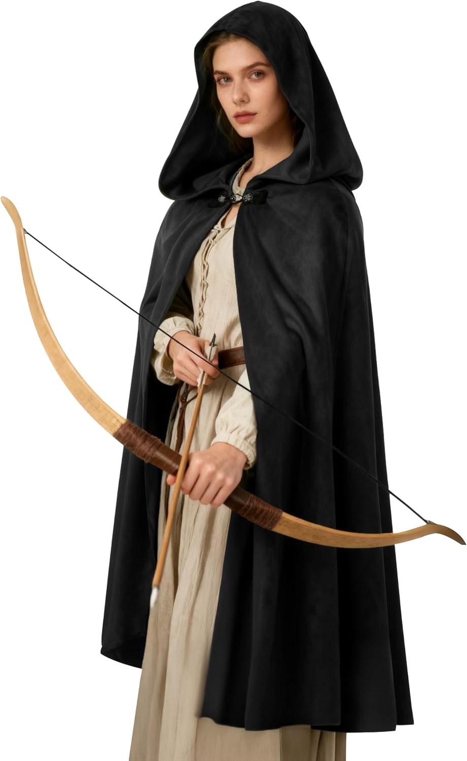 MCJC Medieval Hooded Cloak with hood Renaissance Cape Adult Halloween Cosplay Robe Wizard Costume
