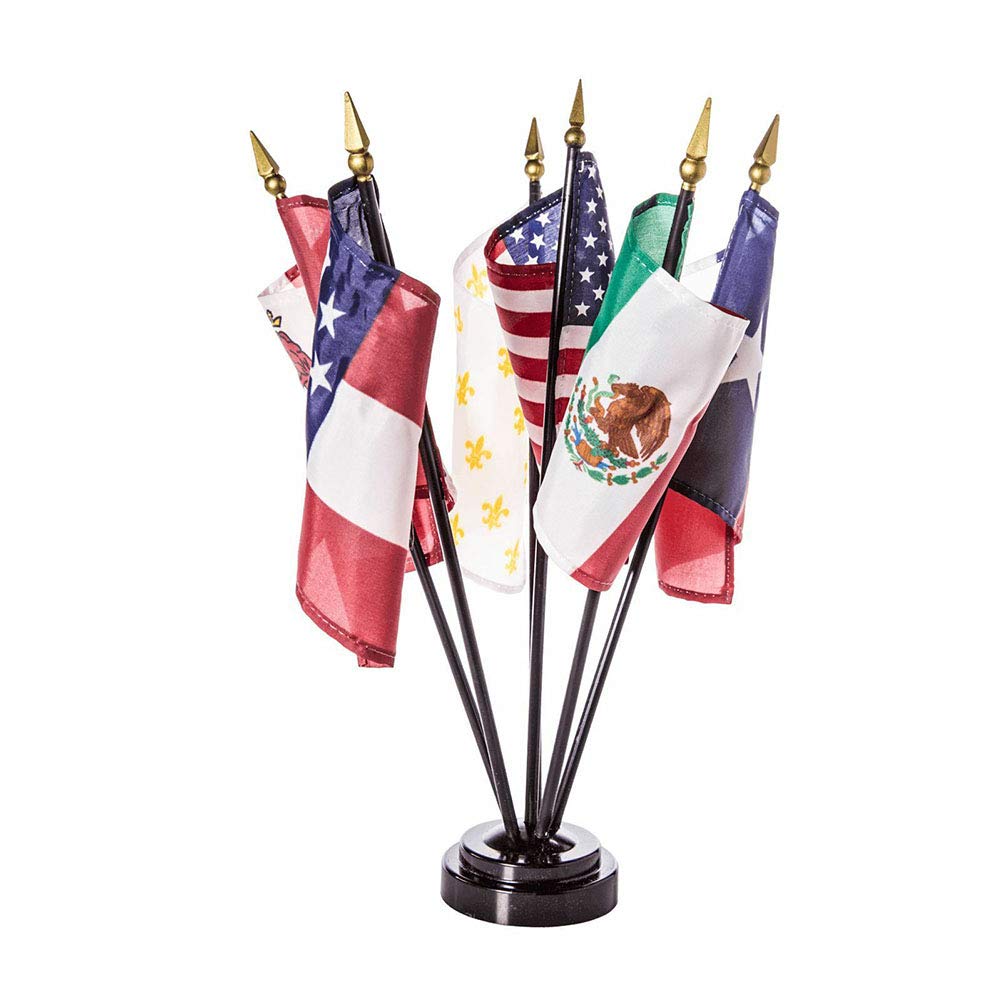 Historical Texas 6 Flags Miniature Flag Desk Set