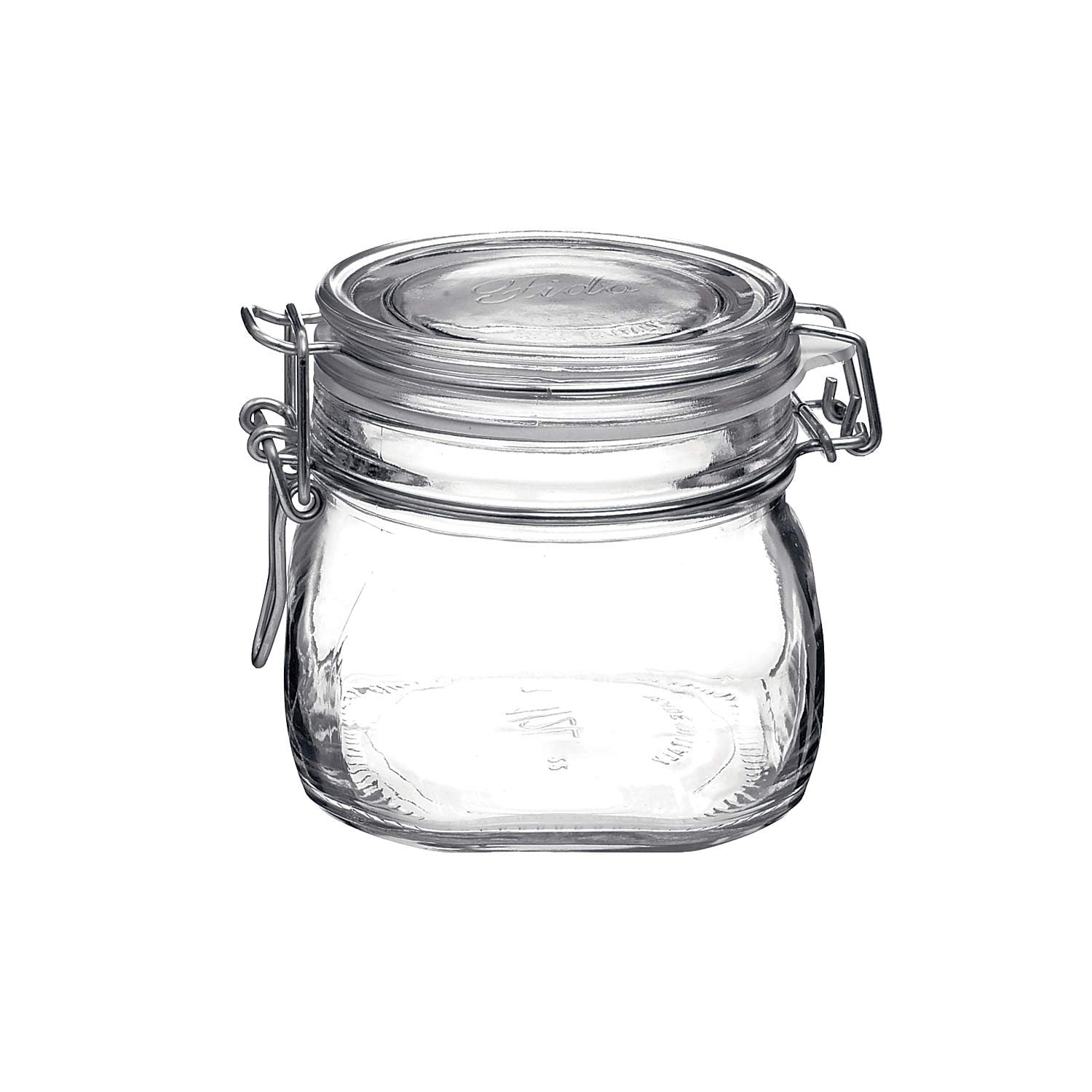 Bormioli Rocco Fido 17.5 Ounce Glass Storage Jars: Airtight Hinged Lid With Leak Proof Gasket, Wide Mouth Food Container - For Zero Waste Air Tight Preserving Jam, Spices, Coffee, Sugar & Herbs