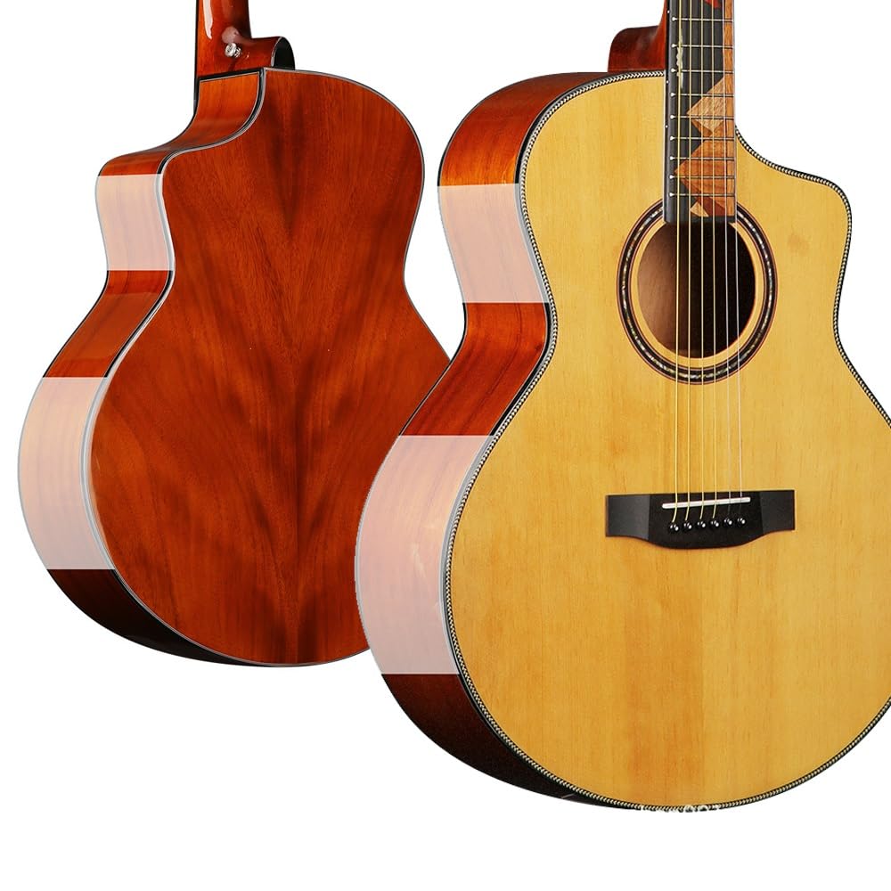 ByErz JF-K8 Chitarra folk in abete rosso impiallacciato singolo da 41 pollici con design unico del modello della tastiera e superficie in legno originale, adatta for esercitarsi e suonare, principiant