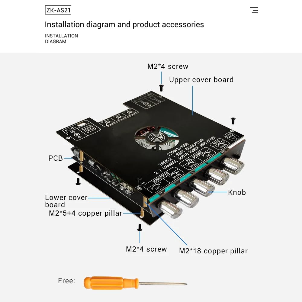 DollaTek Carte amplificateur de puissance Bluetooth 2.1 avec puce TPA3255 Module amplificateur audio haut-parleur Bluetooth 220 W x 2+350 W