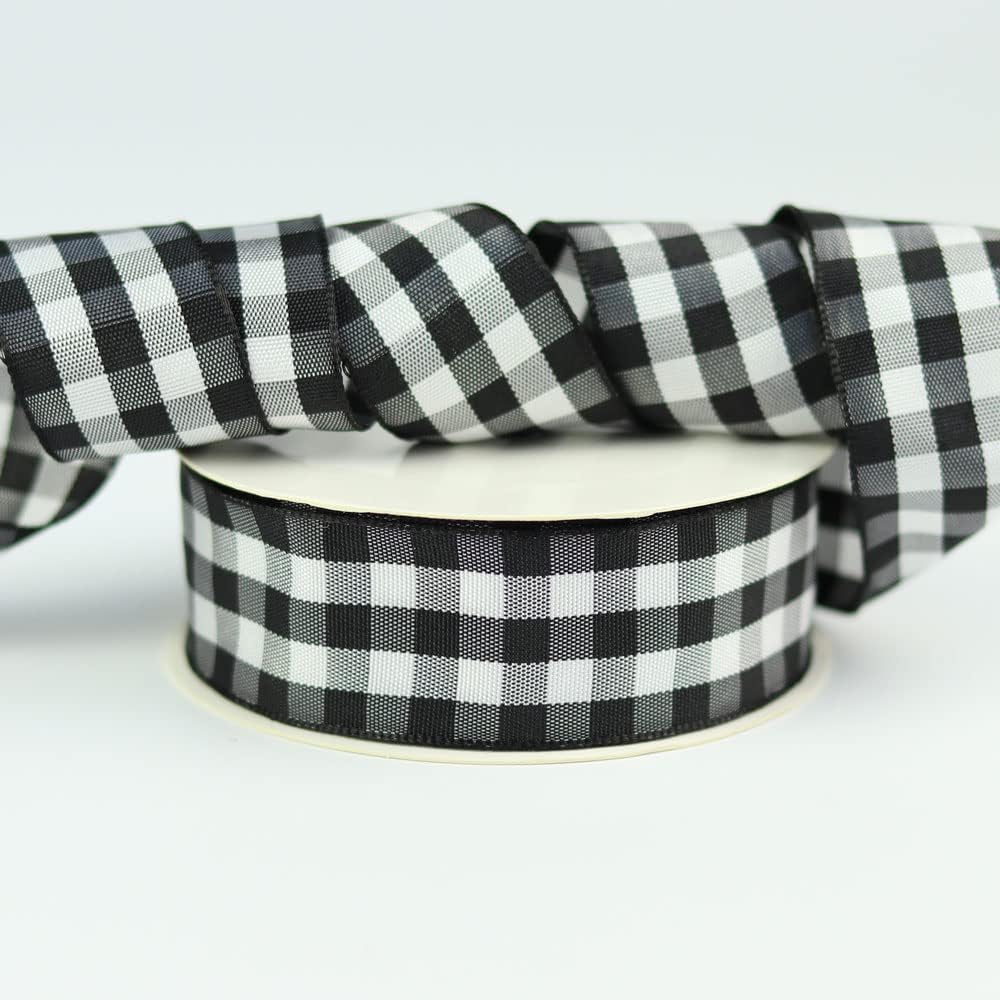 Red Vintage Plaid Tartan Ribbon, Woven Edge Wrapping Gingham Ribbon, Buffalo Checkered Ribbon for Christmas Home Party Decoration Wreath Making and Gift Wrapping, 5 Metre (16mm Width, Red Vintage)