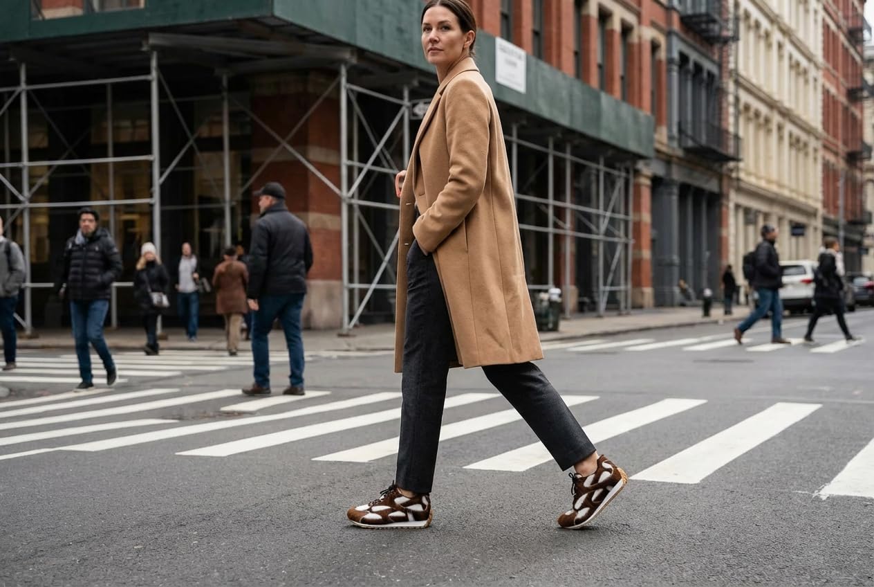 Women's Genuine Cow Hair Sneakers Natural Fur Chunky Calf Hair Dad Shoes Western Y2K Platform Casual Walking Cowhide Shoes Retro Thick Sole Cushioned Trainers Brown White