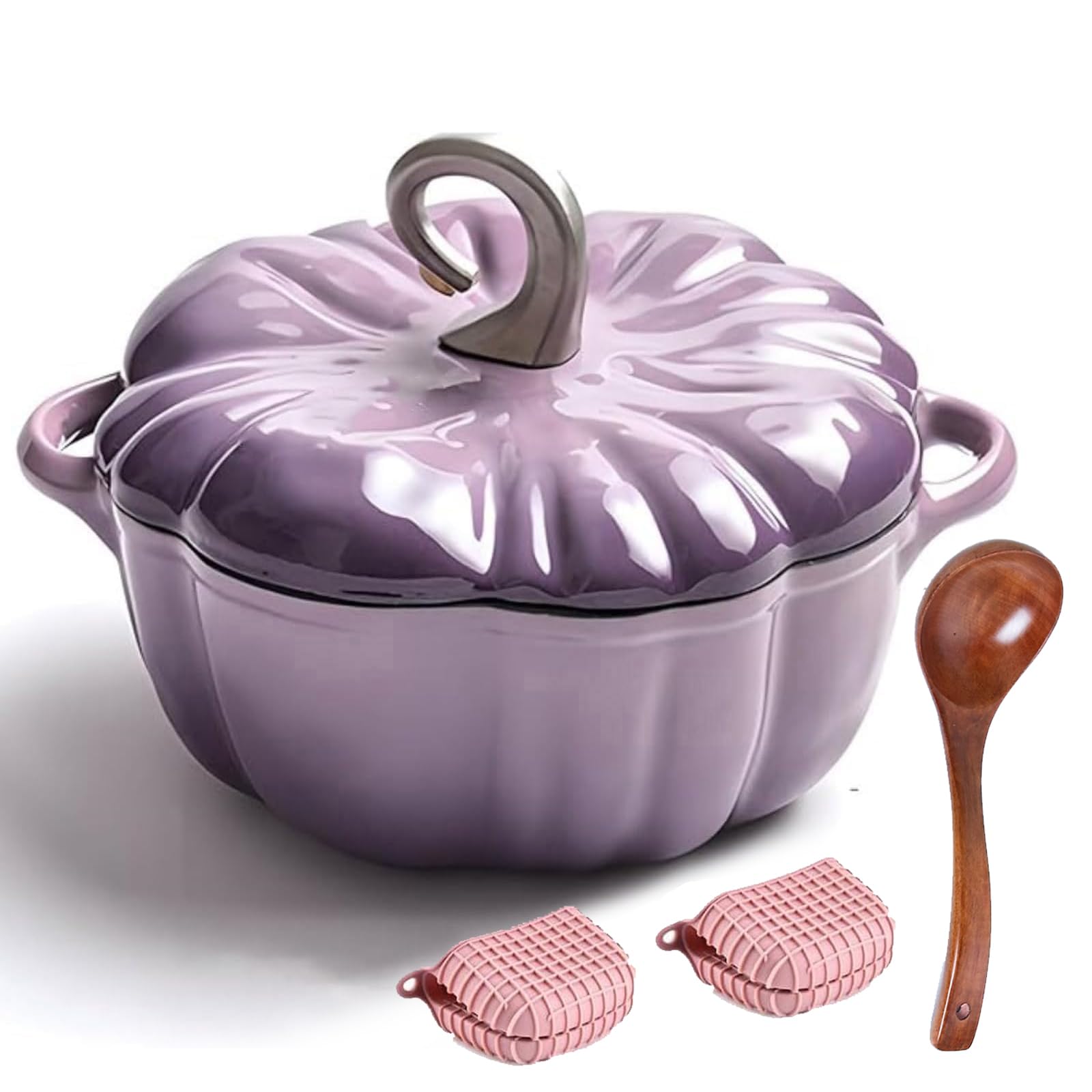 WXFKLDJ Violet, Marmite À Citrouille en Fonte Émaillée avec Couvercle Marmite À Citrouille en Fonte Marmite À Ragoût Antiadhésive Marmite À Soupe Pot De Décoration d'halloween Thanksgiving