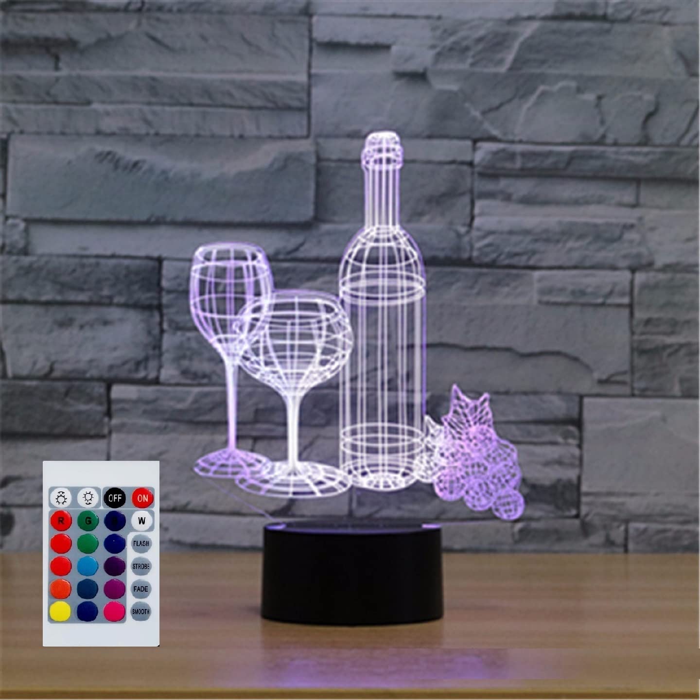 SUPERHONGJIHAO Night Light for Kids 3D Wine Glass and Bottle Led Lamp with Remote Control 16 Color Changing Xmas Birthday Gift for Child