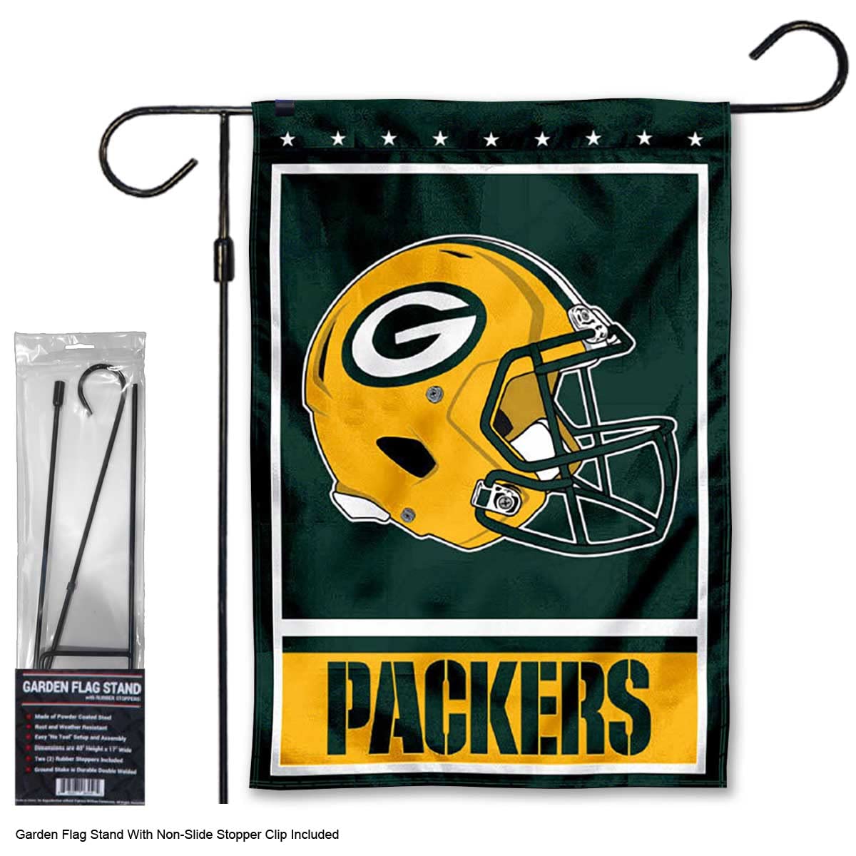 WinCraft Green Bay Packers Garden Flag & Stand Set - 13"x18" Double Sided Flag With 36.5" Steel Pole