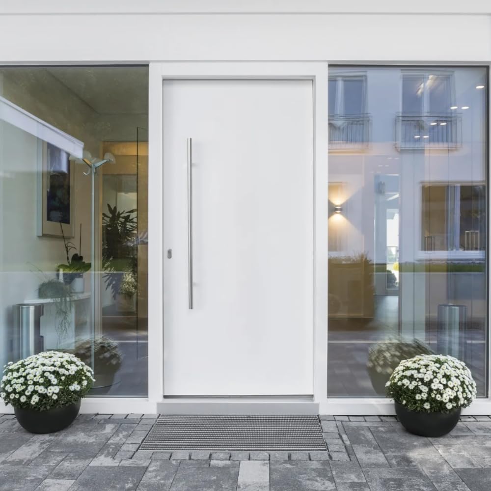 HORI Haustür Eingangstür Aluminium Kunststoff Komplettset - Haus Eingangstür mit 5-fach Verriegelung - Anthrazit oder Weiß - Wärmeschutzglas - - Farbe: Weiß - DIN Links - Modell: Slim - 210 x 100 cm