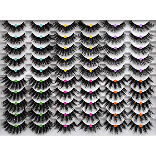 JIMIRE 30 Pairs False Eyelashes 6 Styles Mixed Lashes Pack Fluffy Natural Fake Lashes 3D Wispy Volume Faux Mink Lashes for Variety Makeup