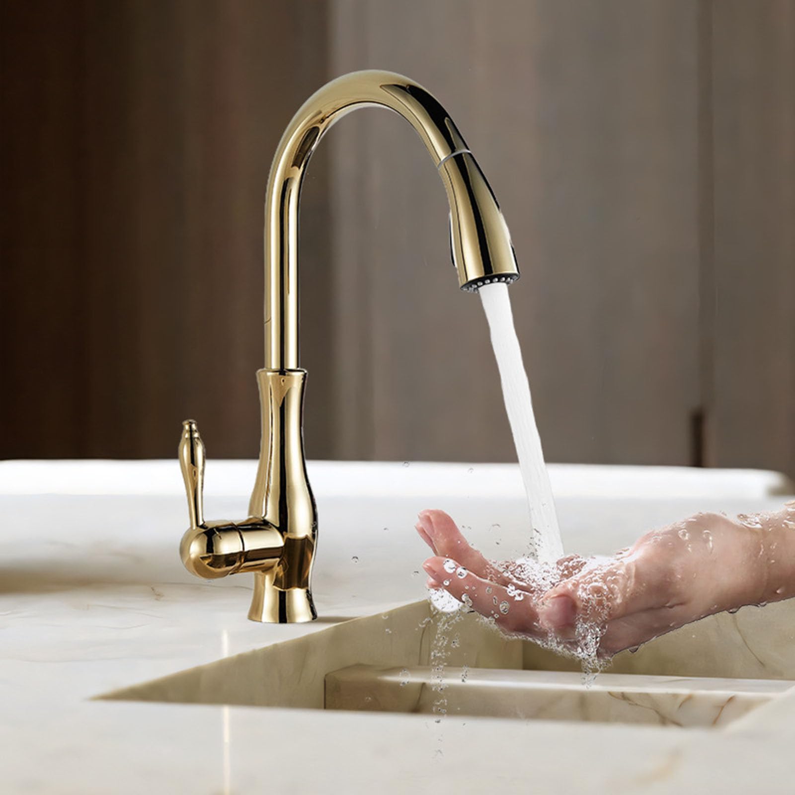 Robinetterie de cuisine extractible pour nettoyer de grands plats