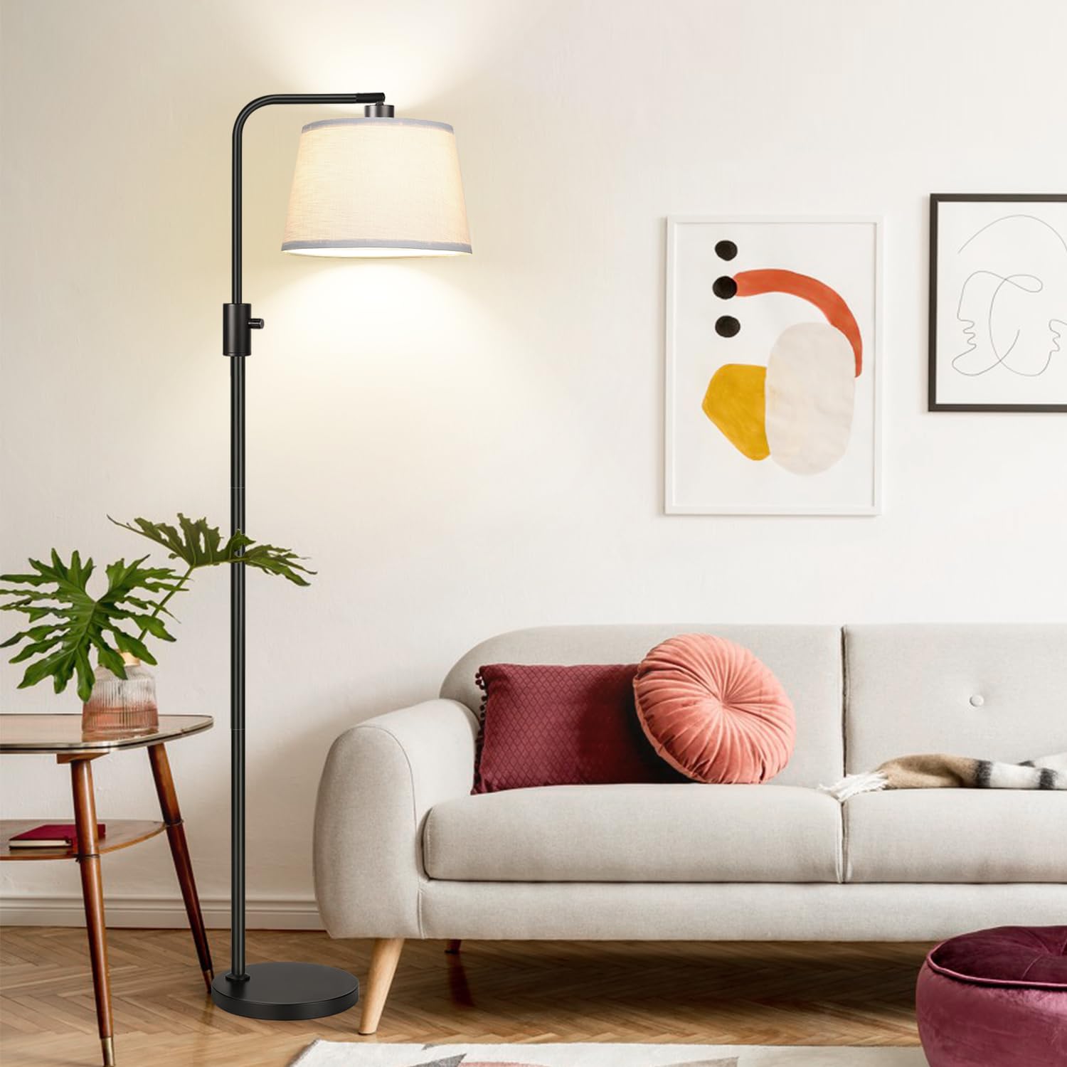 Nintiue Lampara de pie salon, Bombilla LED de 1000 lm incluida, 165cm lampara de pie regulable con Pantalla Ajustable, lamparas de pie de arco para Dormitorio y Oficina