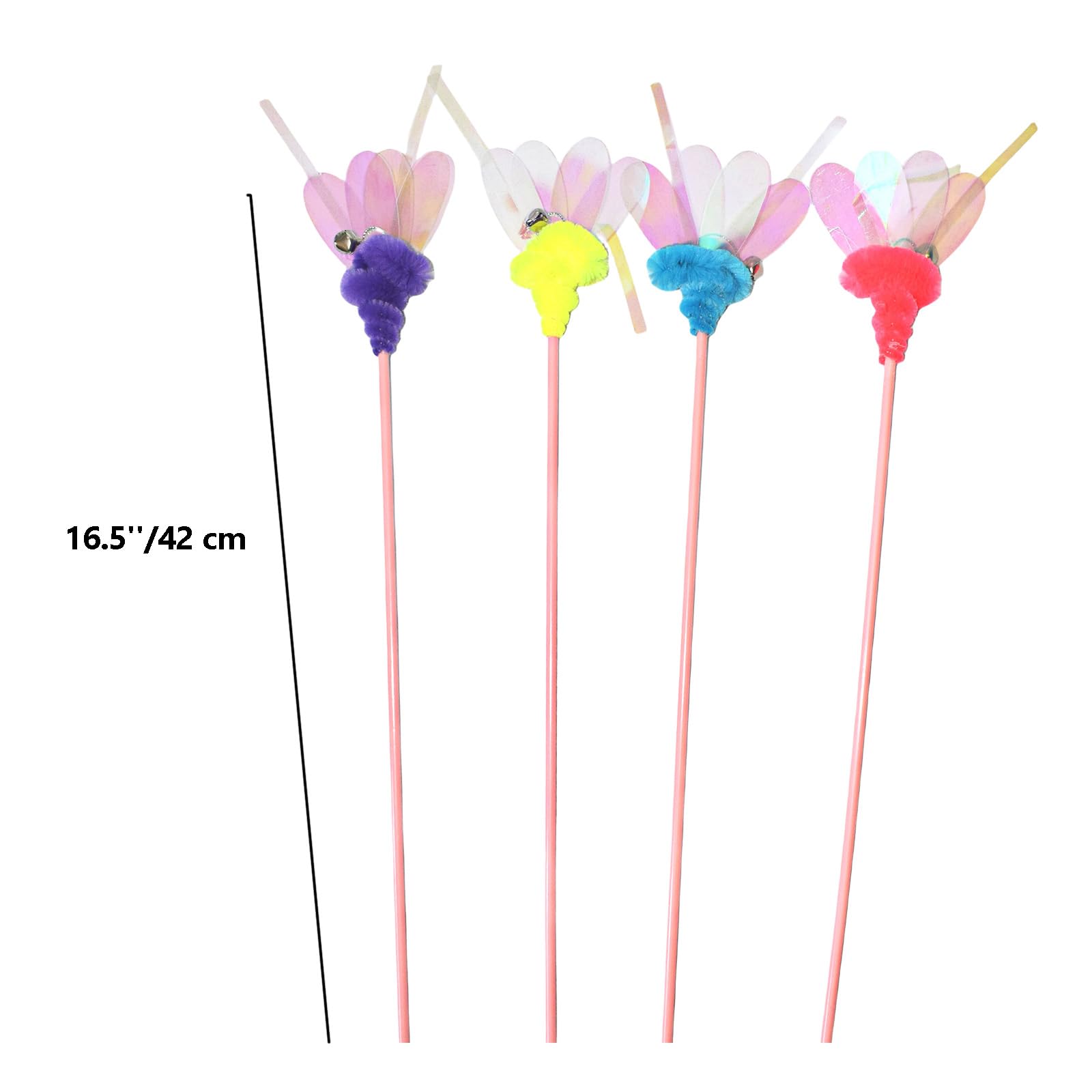 Cat Wand Toy, 4 PCS Insect Kitty Wands Colorful Cat Teaser Wands Interactive Kitten Toys with Bell