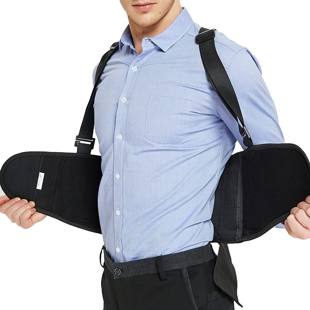 Adjustable Waist Support Belt Working Lumbar Lower Back Brace Support Belt Back Pain Relief, Injury Recovery, Heavy Lifting Support, Back Brace With Suspenders (Color : Black, Size : Small)