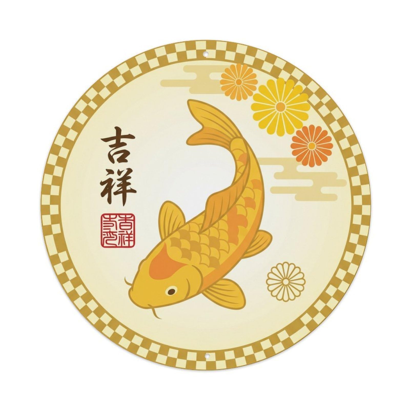 Fortune Flower Koi Fish Ukiyo-e Metal Tin Sign