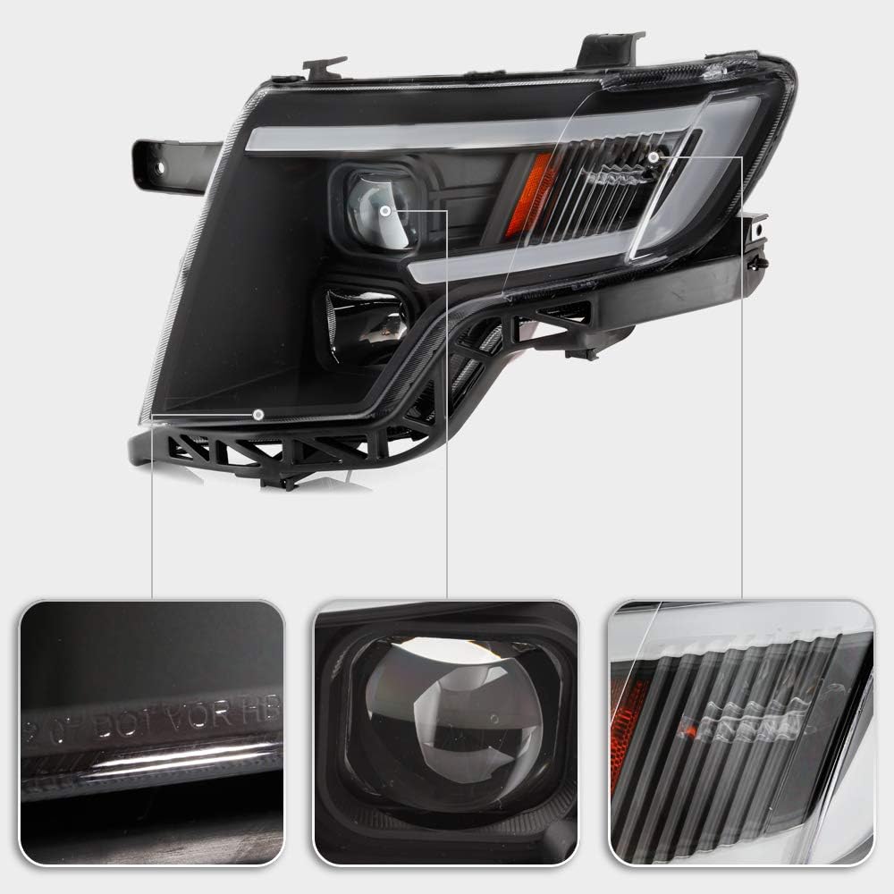 ACANII - For 2007-2010 Ford Edge LED Tube Style Black Housing Projector Headlights Headlamps Assembly Driver & Passenger