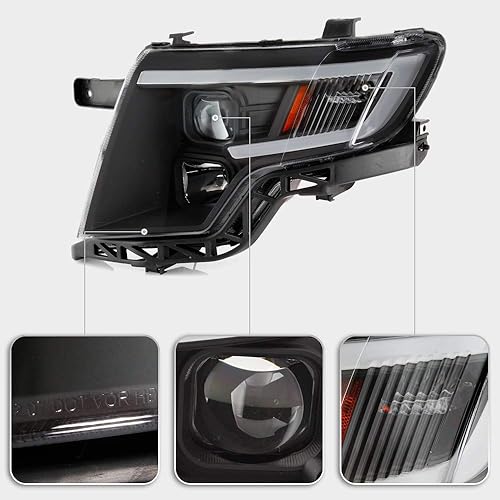 Miniatura 4 de ACANII - Para 2007-2010 Ford Edge LED Estilo Tubo Negro Carcasa Proyector Faros Faros Faros Montaje Conductor y Pasajero