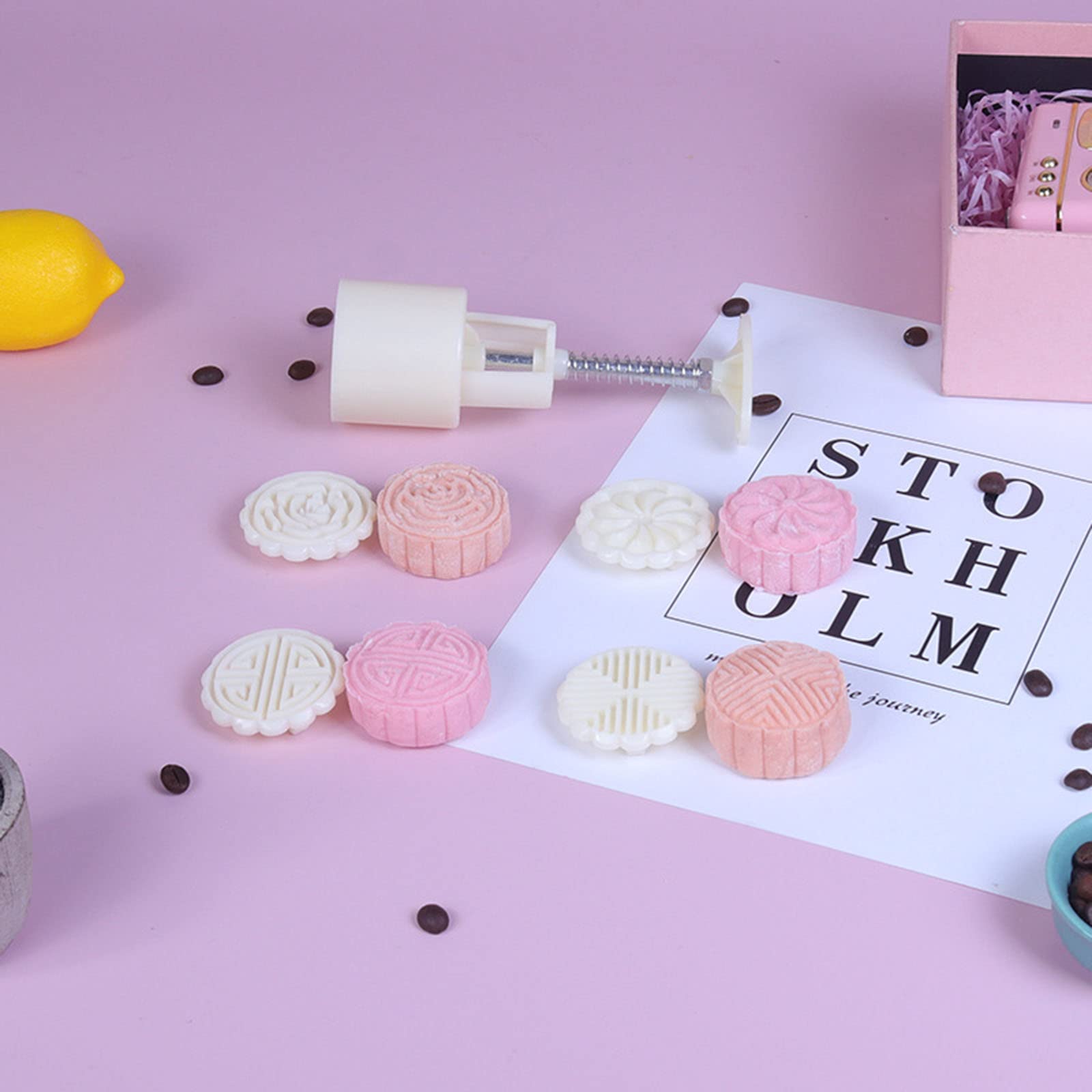 5Pcs Stamps 50g Round Flower Moon Cake Mold Pastry Hand Tool