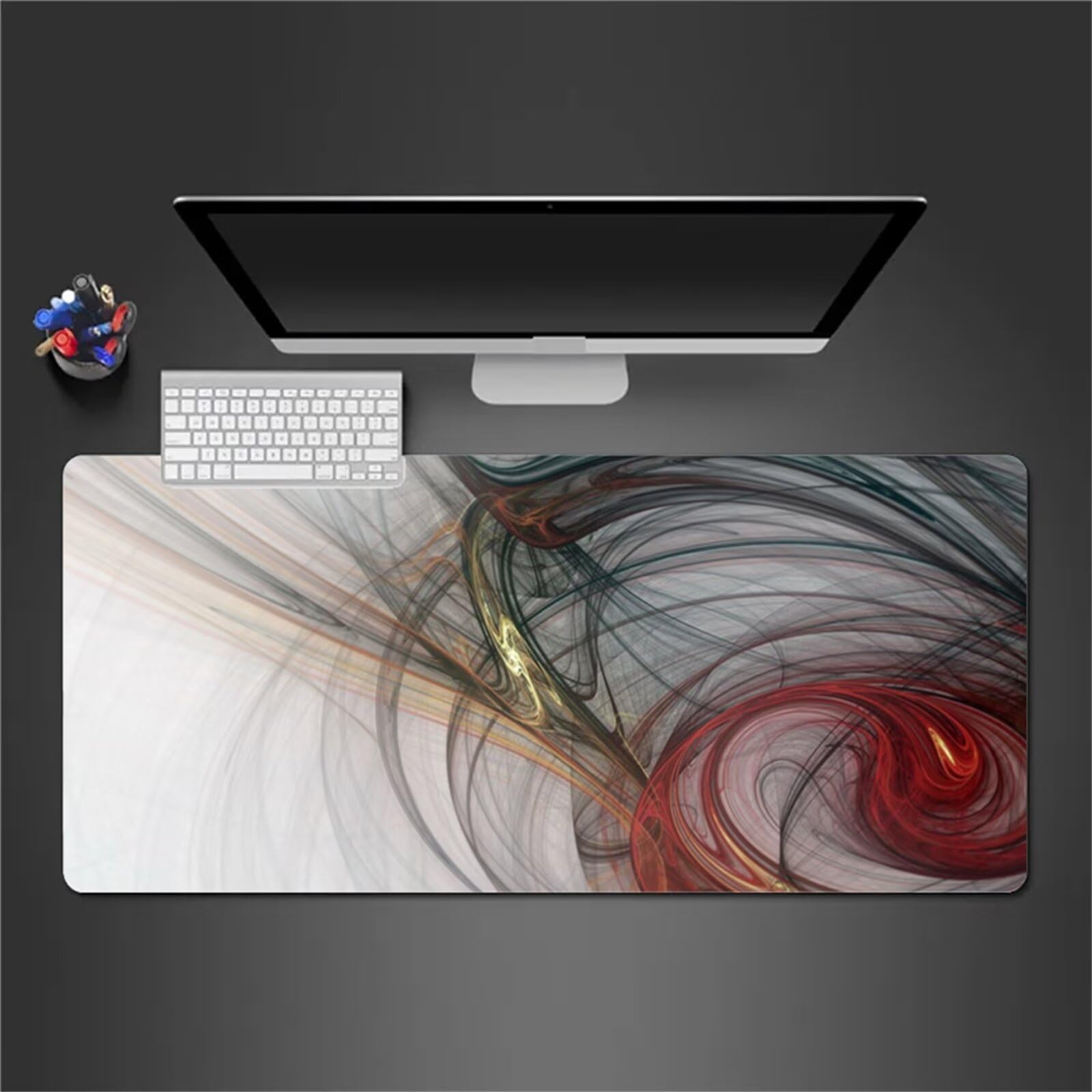 Alfombrilla Raton Gaming XXL 1200x600x2cm Alfombrilla de Ratón Grande Alfombrilla Gaming de Escritorio con Base Antideslizante para Gamers PC y Portátil (Línea Roja Amarilla)