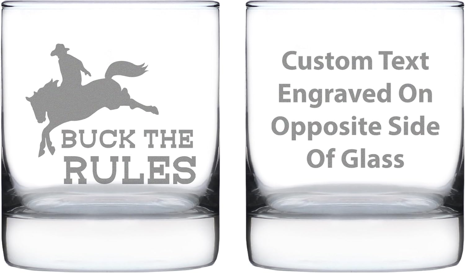 Custom Buck the Rules - Funny Horse Personalized Whiskey Rocks Glass Gifts for Men & Women - Fun Whisky Drinking Tumbler Decor