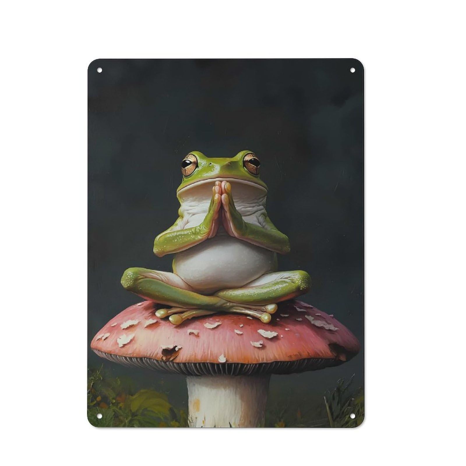Junmoney Frog In Meditation Vintage Metal Plaque 40X30cm For Workshop Wall, For Kitchen And Home Bar Decor, For Home Office And Studio Walls