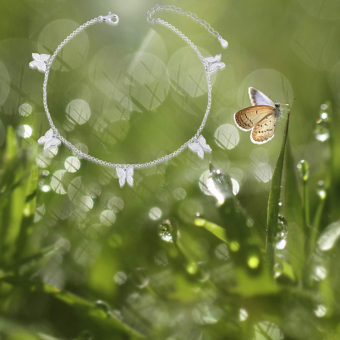 Sterling Silver Tennis Butterfly Anklet - Women Summer Beach Adjustable Anklet Bracelet Ankle Jewelry for Women - Image 7