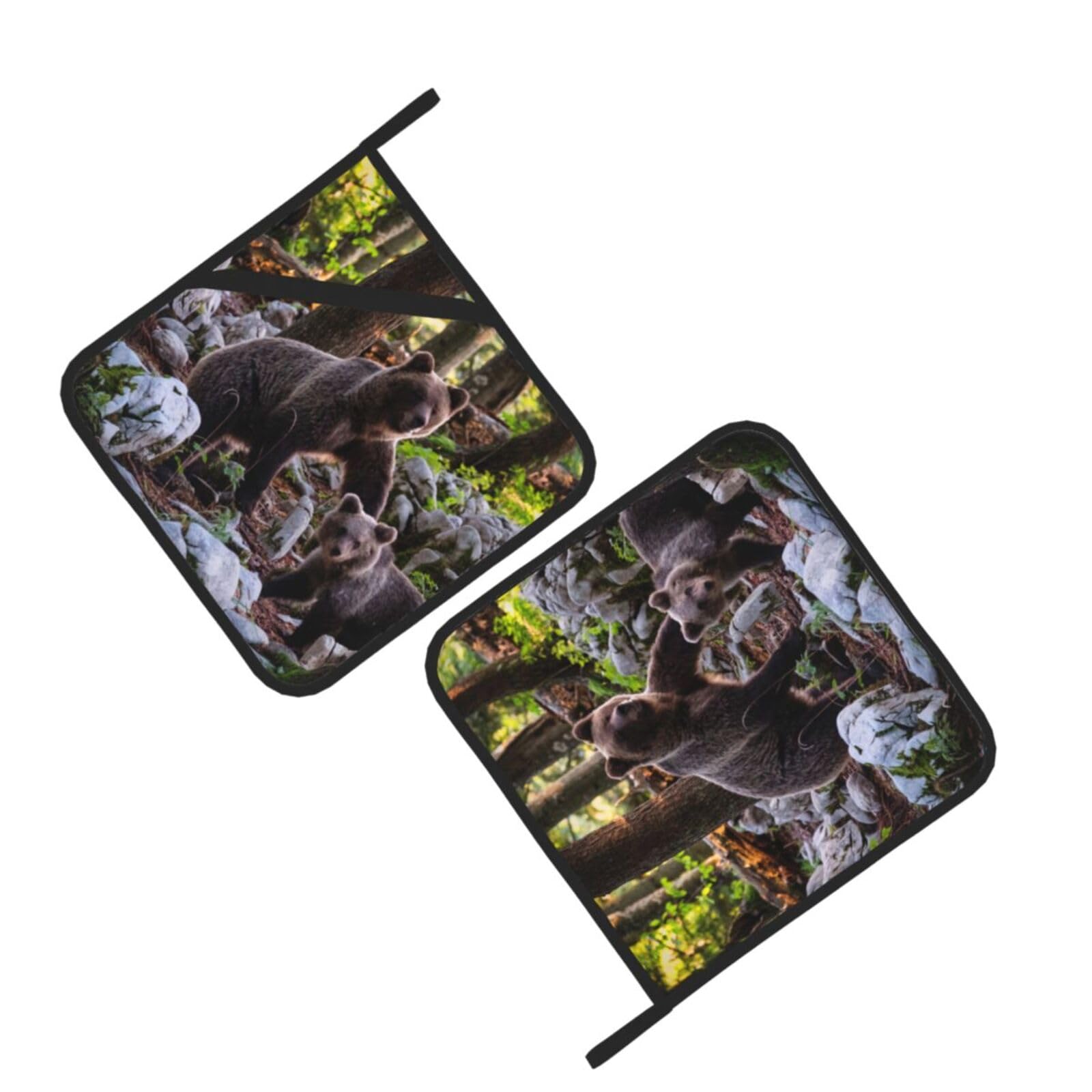 Bear Printed Oven Pot Holders Set of 2 Pcs Heat Resistant Kitchen Microwave Potholders for Cooking Baking Grilling