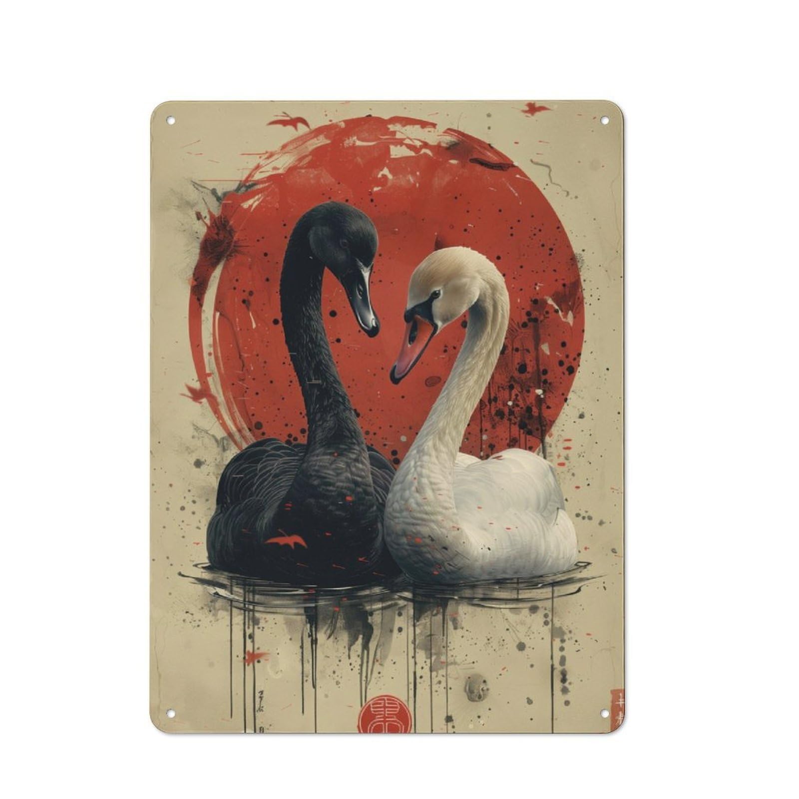 Junmoney Black And White Swan Metal Sign 40X30cm With For Hallway Wall, Rustic Decor, Housewarming Present For People Styling Hallway