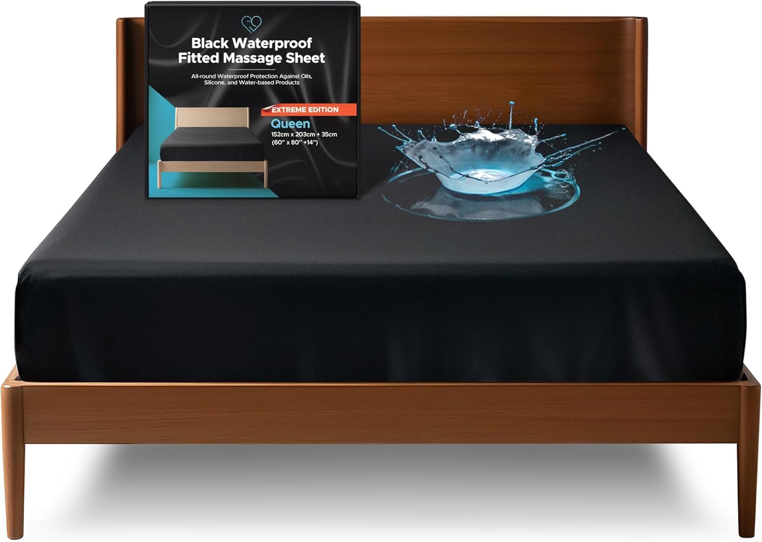 Extreme Waterproof Fitted Sheet, King (152 x 203 cm), Full-Coverage Sides, 35 cm Deep Pocket, Black Mattress Protector for Massage Oil, Water & Silicone Products, Stain-Proof, Hypoallergenic