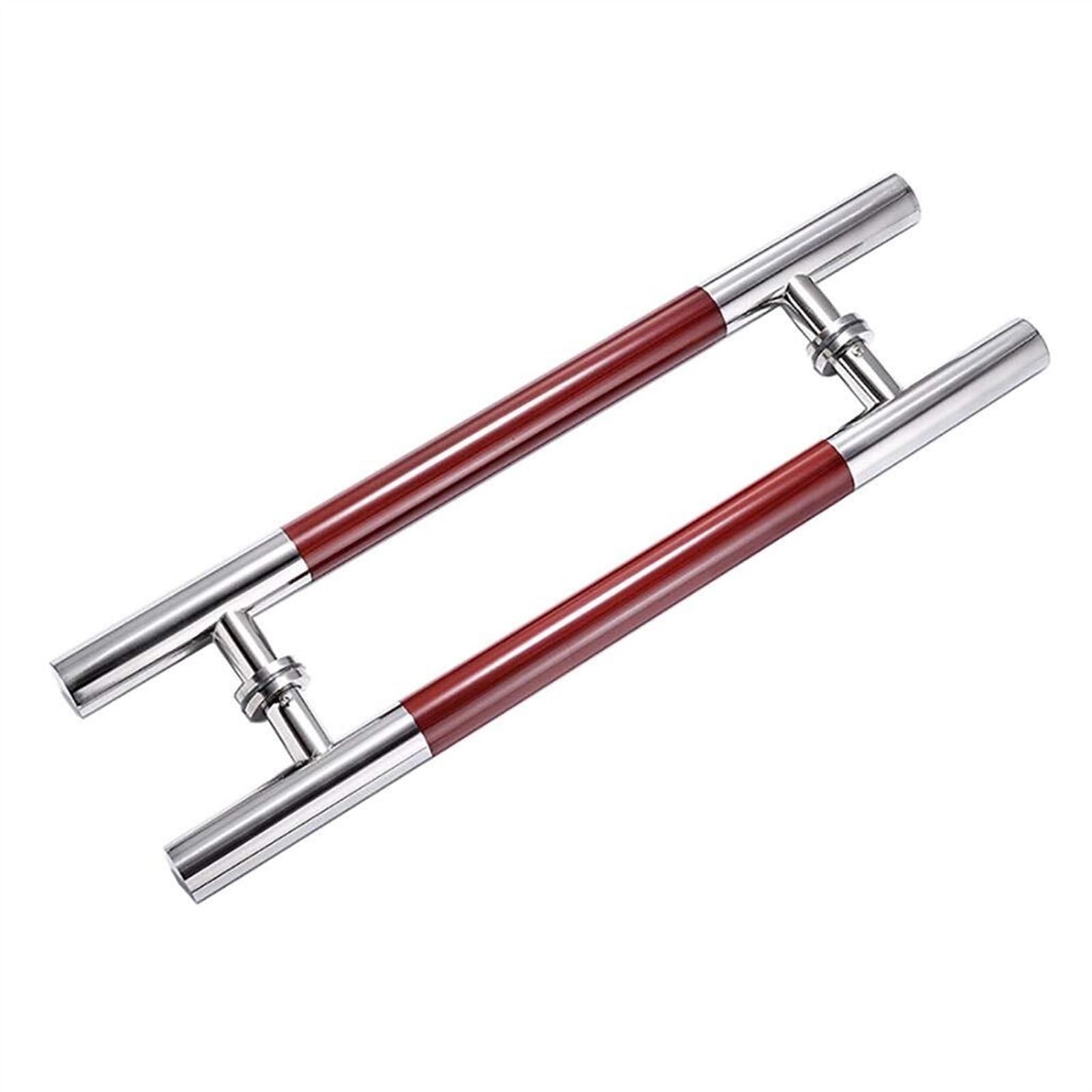 Poignée de porte push-pull tube rond acier inoxydable 60 cm bois rouge