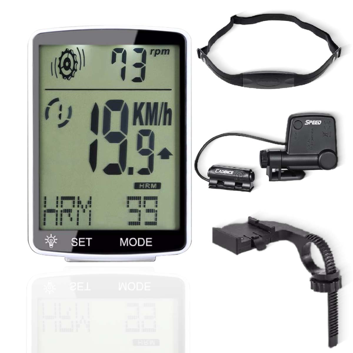 Compteur Velo sans Fil， Cardiofréquencemètre avec Compteur Velo et pédalier 3 - en - 1, 2,8 "LCD Clignotant vélo, boîtier Blanc avec rétroéclairage Blanc